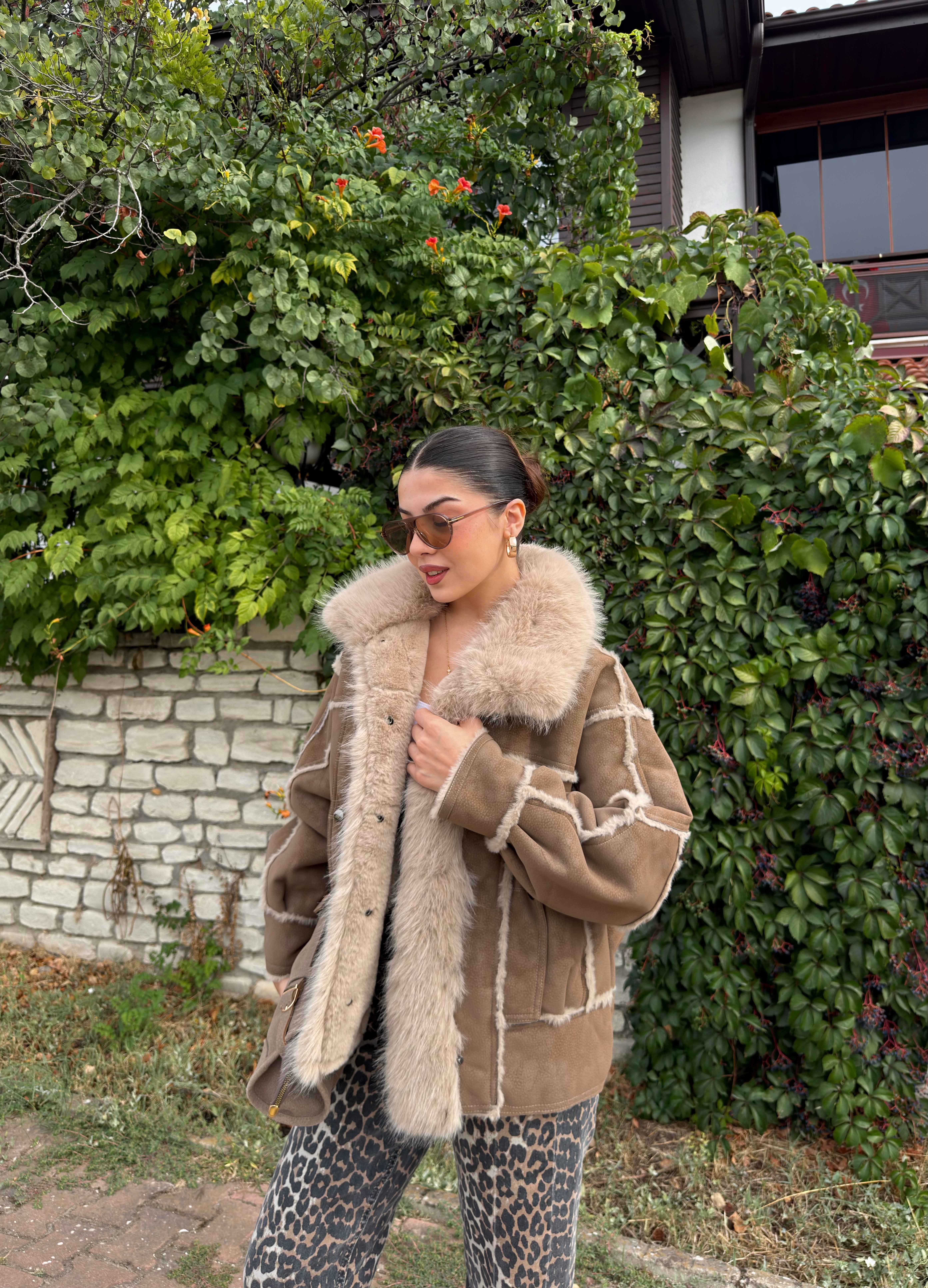 Suede Kürklü Premium İthal Ceket Camel