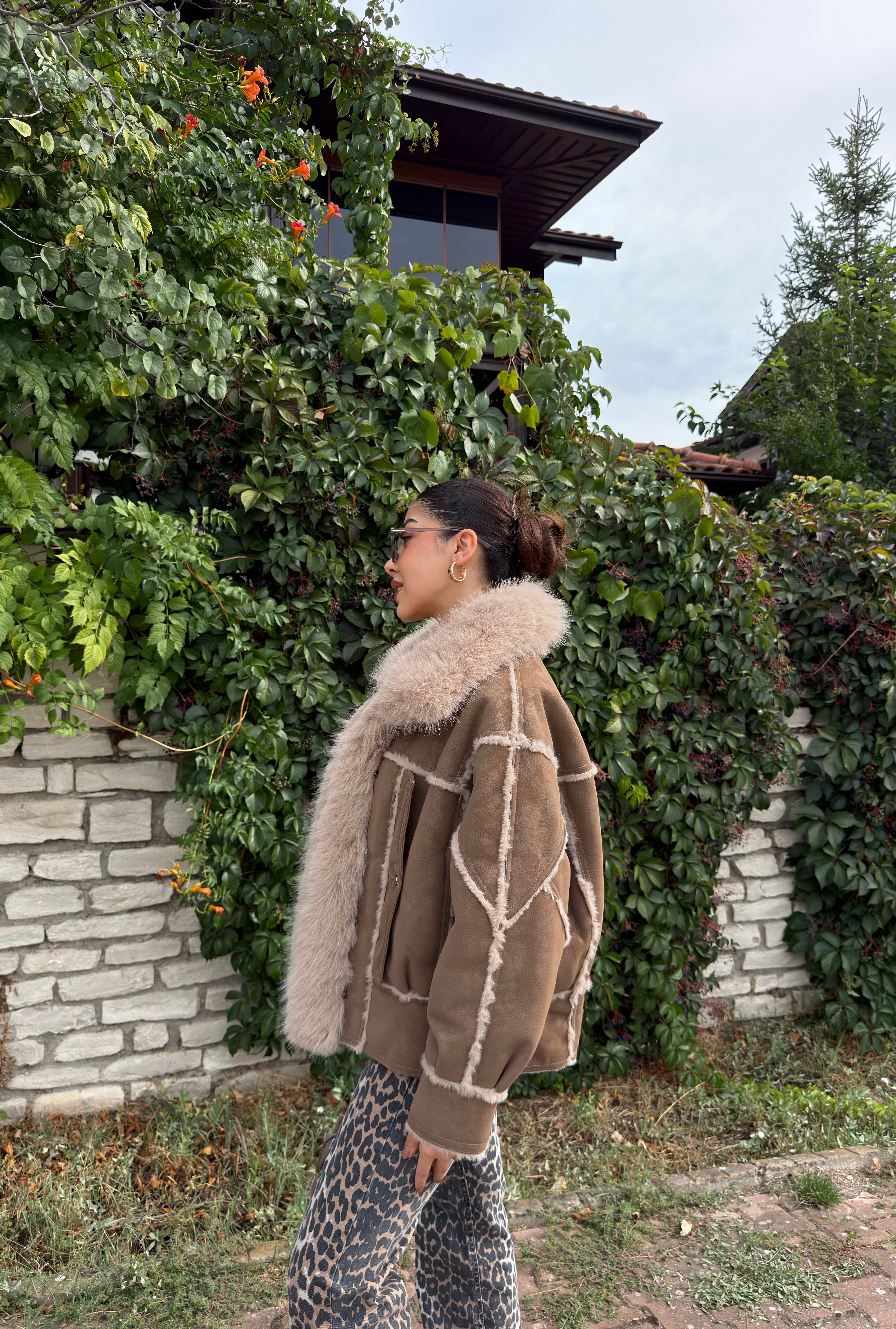 Suede Kürklü Premium İthal Ceket Camel