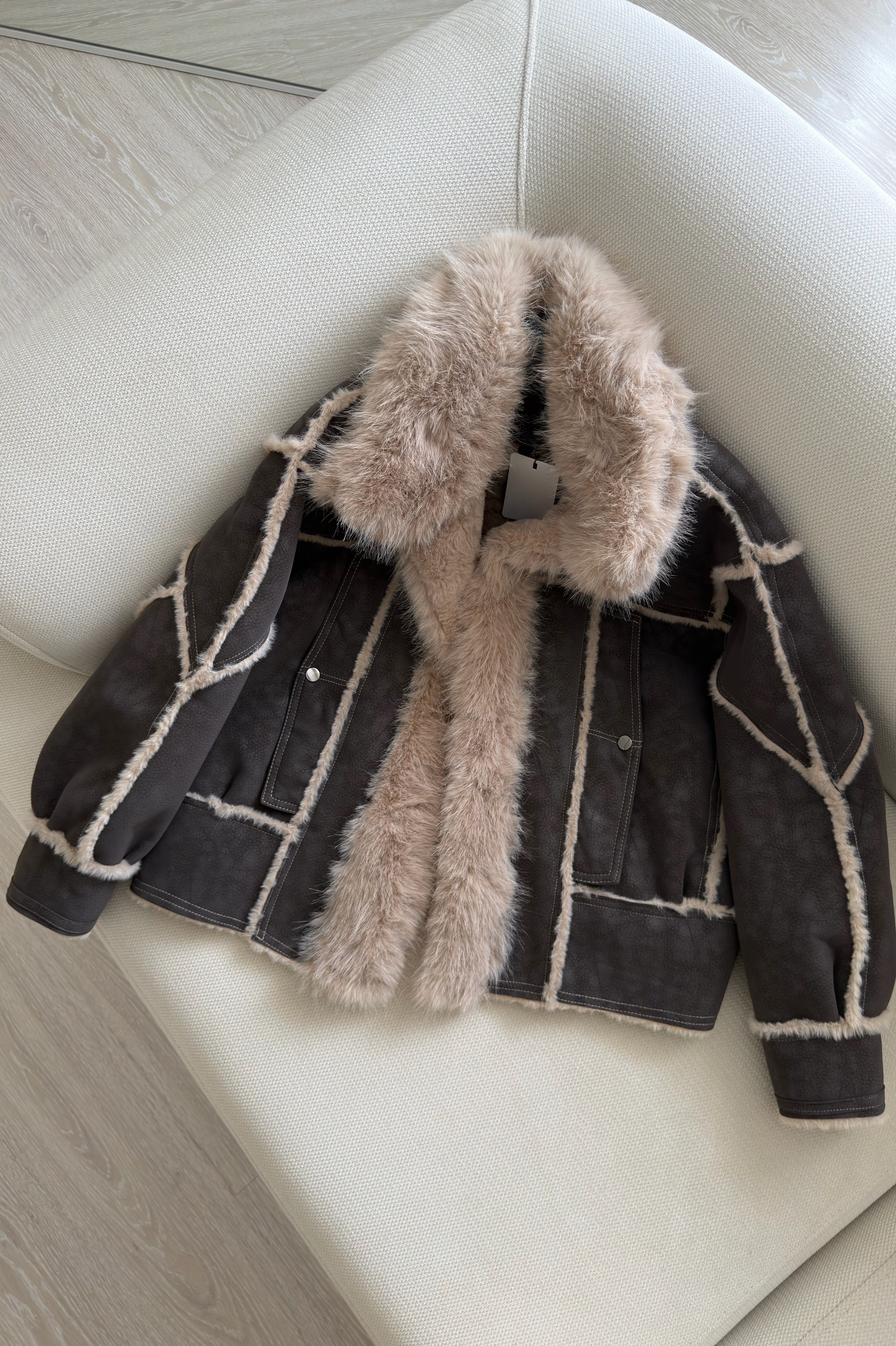 Suede Kürklü Premium İthal Ceket Füme