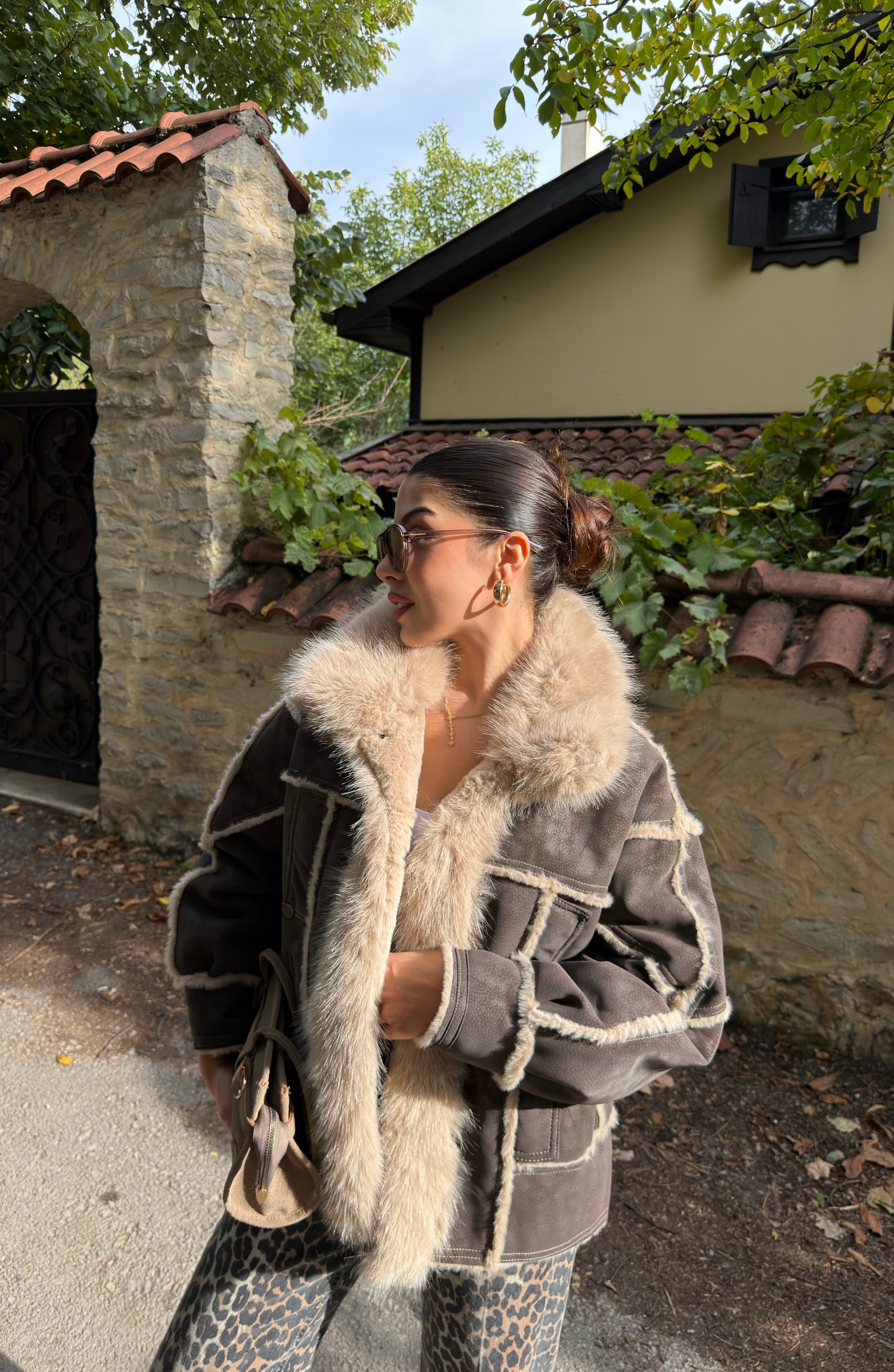 Suede Kürklü Premium İthal Ceket Füme