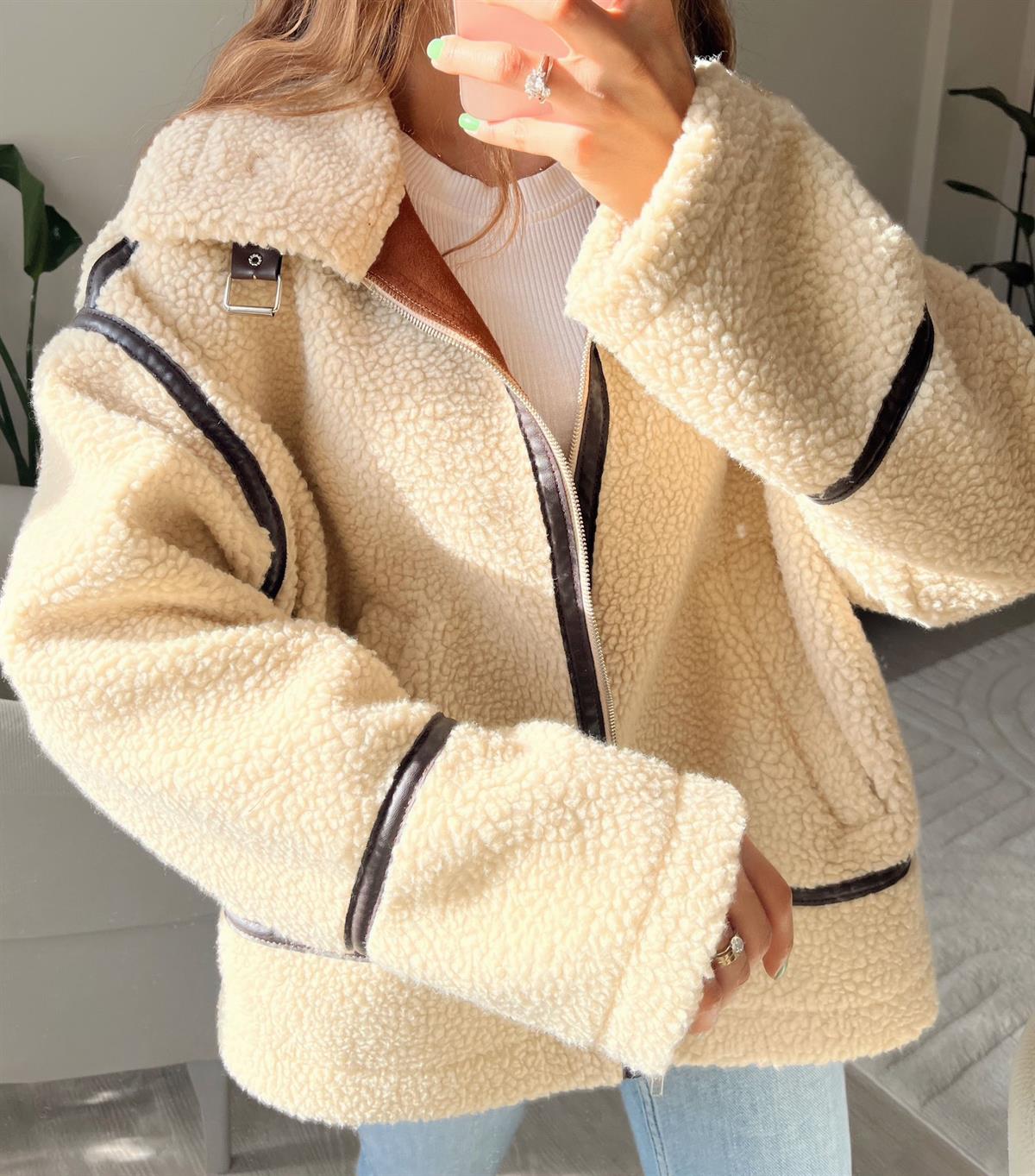 Teddy Marka Model Kürklü Biker Ceket