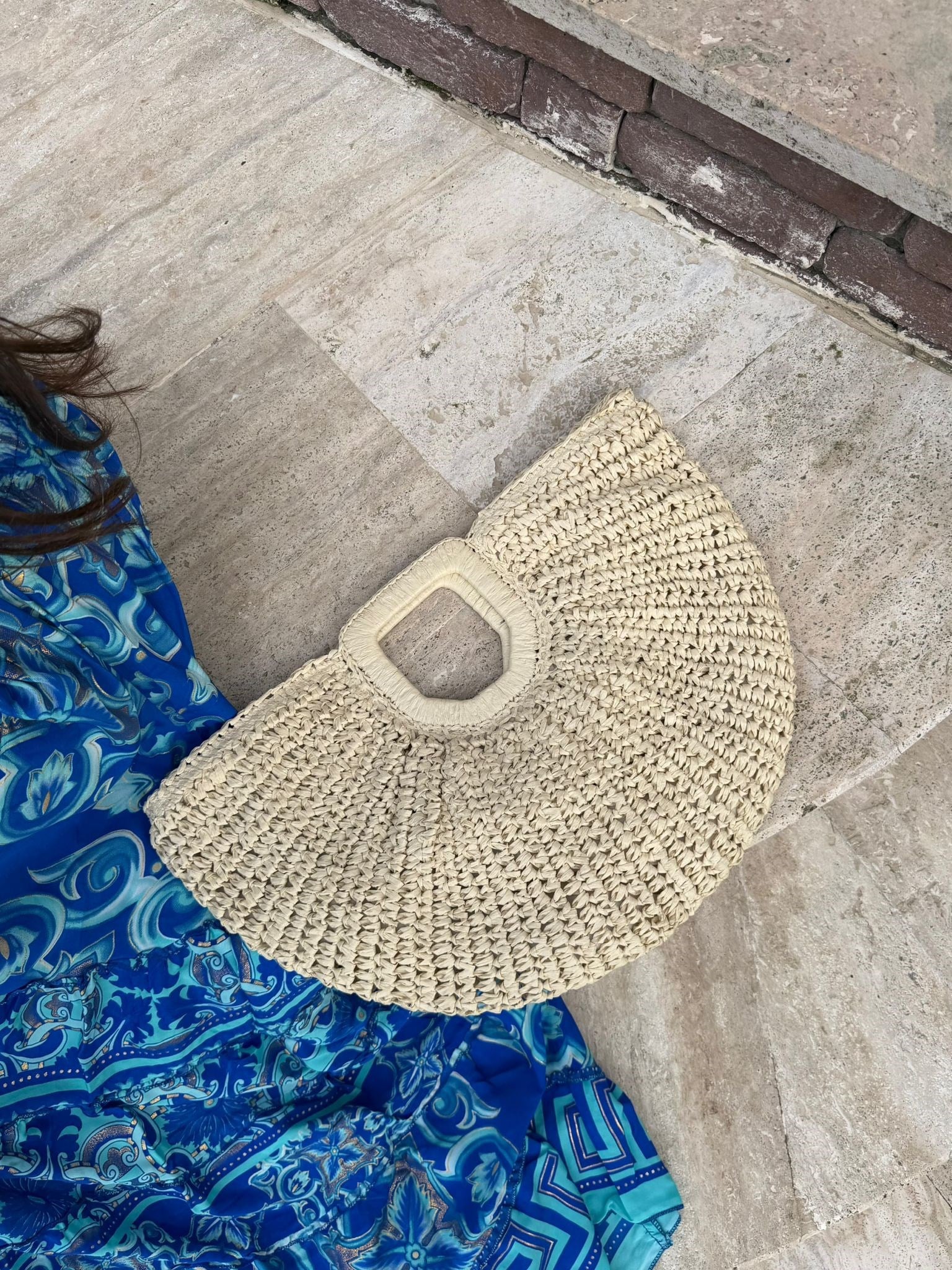 Tina Yarım Ay Model Hasır Boho El Natural