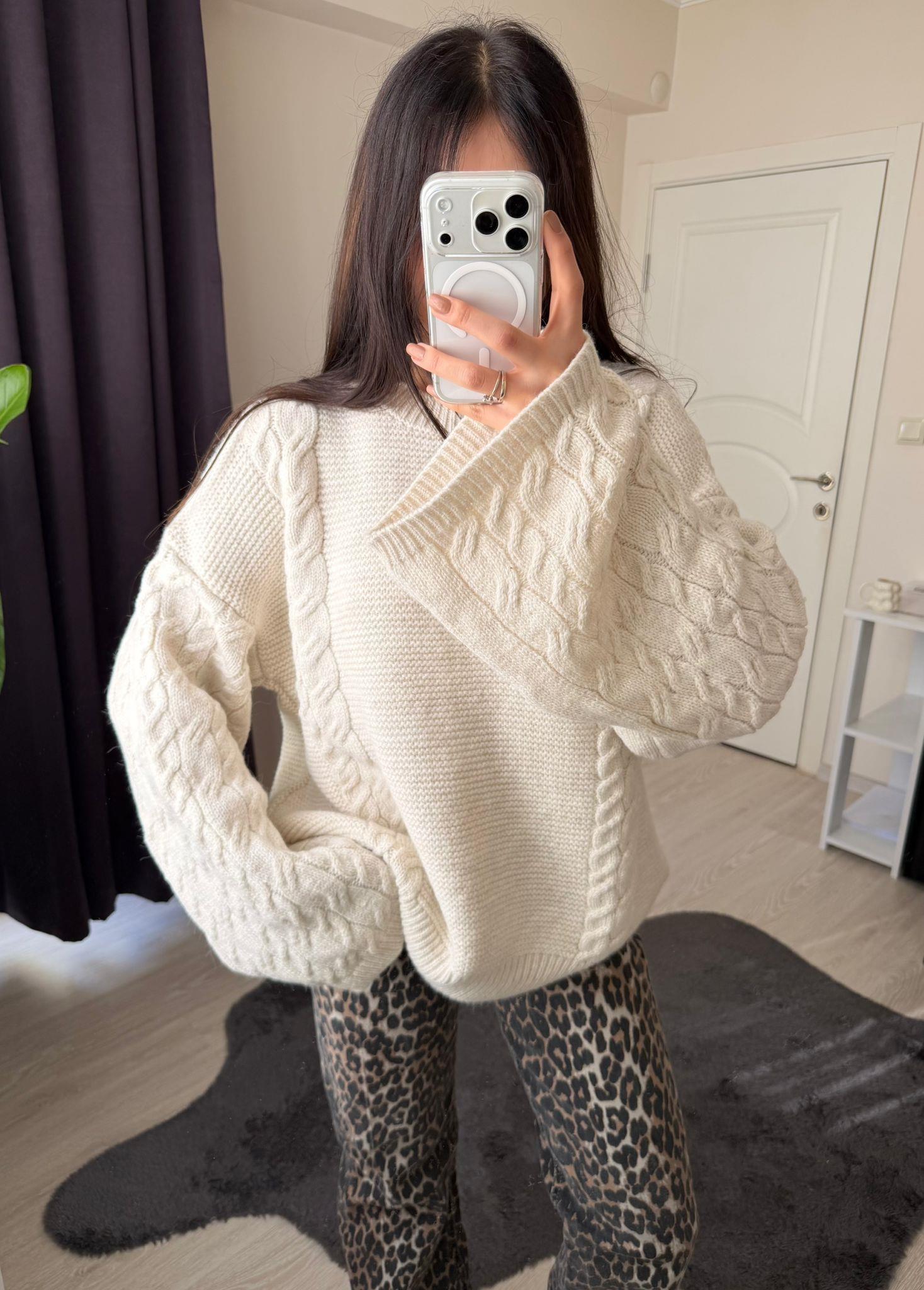 Vaela Saç Örgülü Pinterest Kazak Ekru