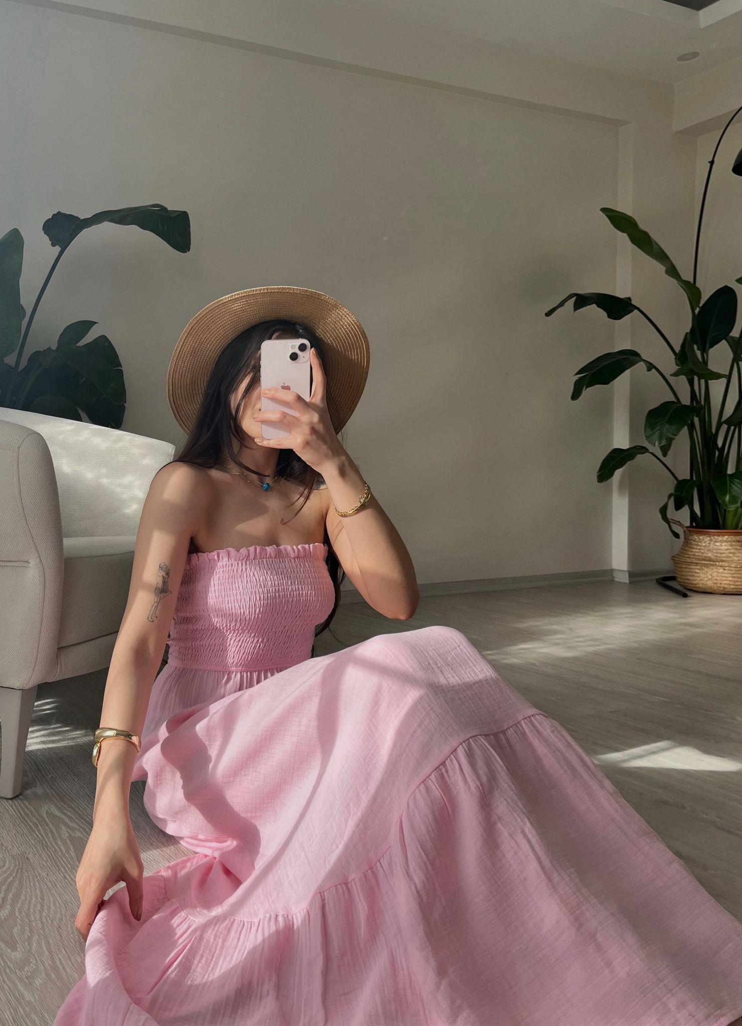Whisper Askılı Gipeli Müslin Elbise Pembe