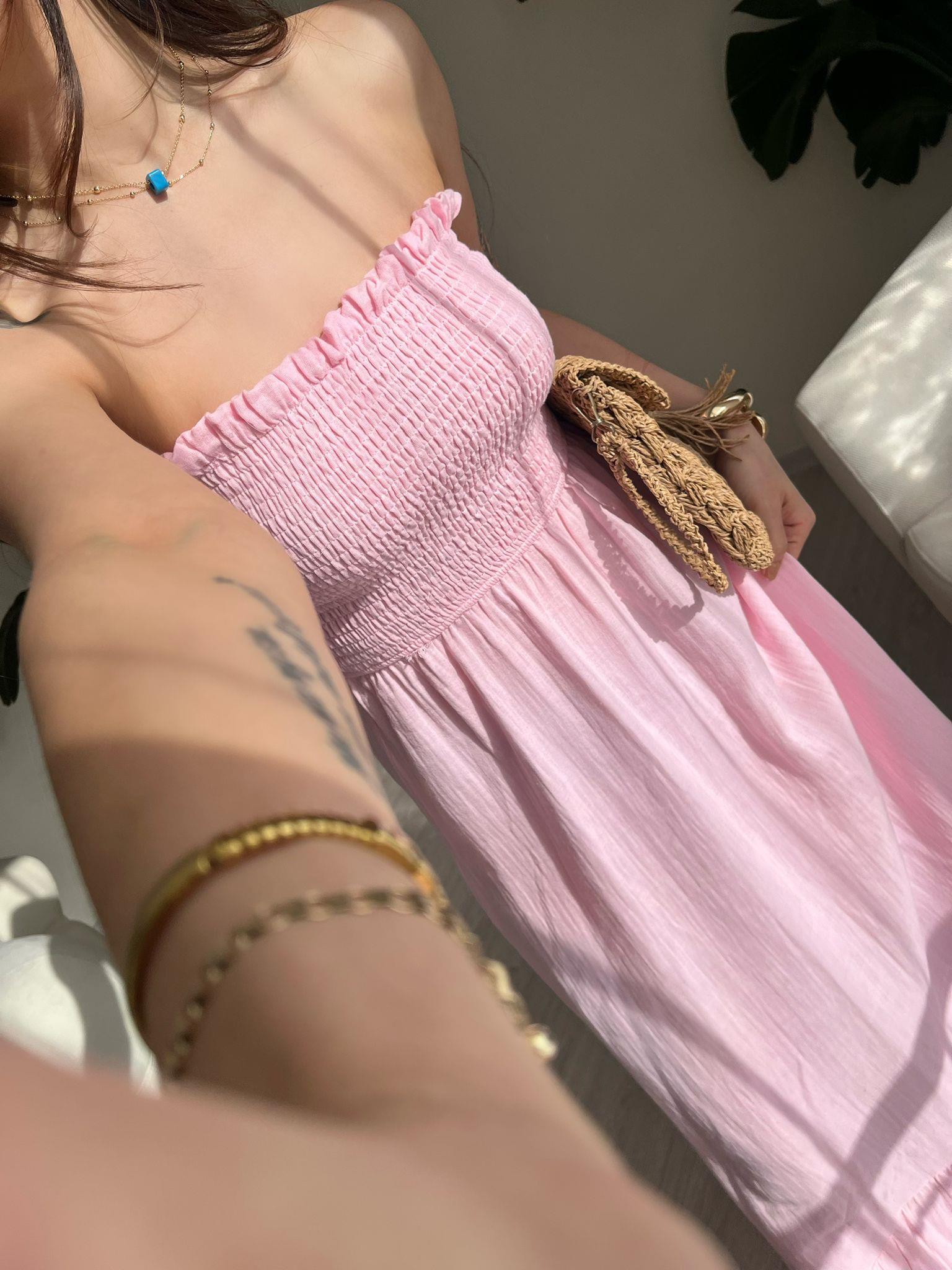 Whisper Askılı Gipeli Müslin Elbise Pembe
