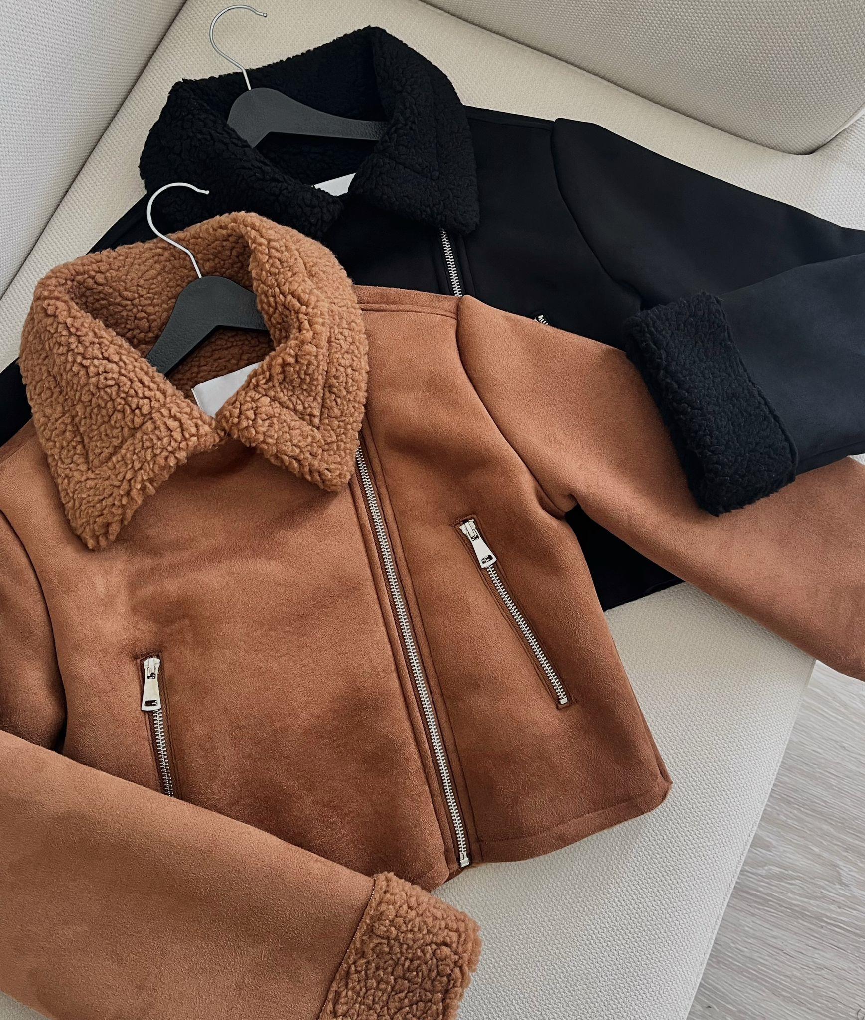 Zoe Kürklü Süet Crop Ceket Taba