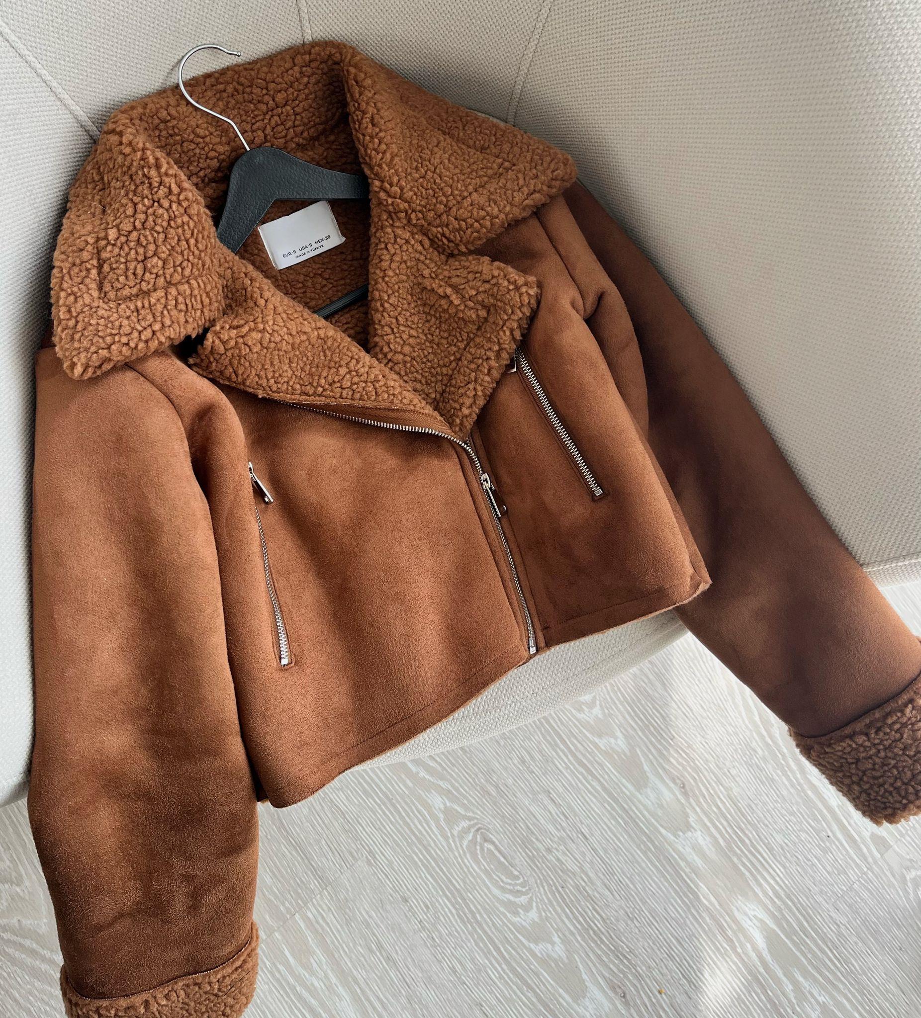 Zoe Kürklü Süet Crop Ceket Taba