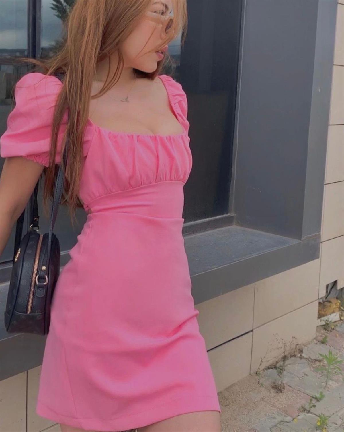 ZR Model Sırt Detay Pembe Elbise