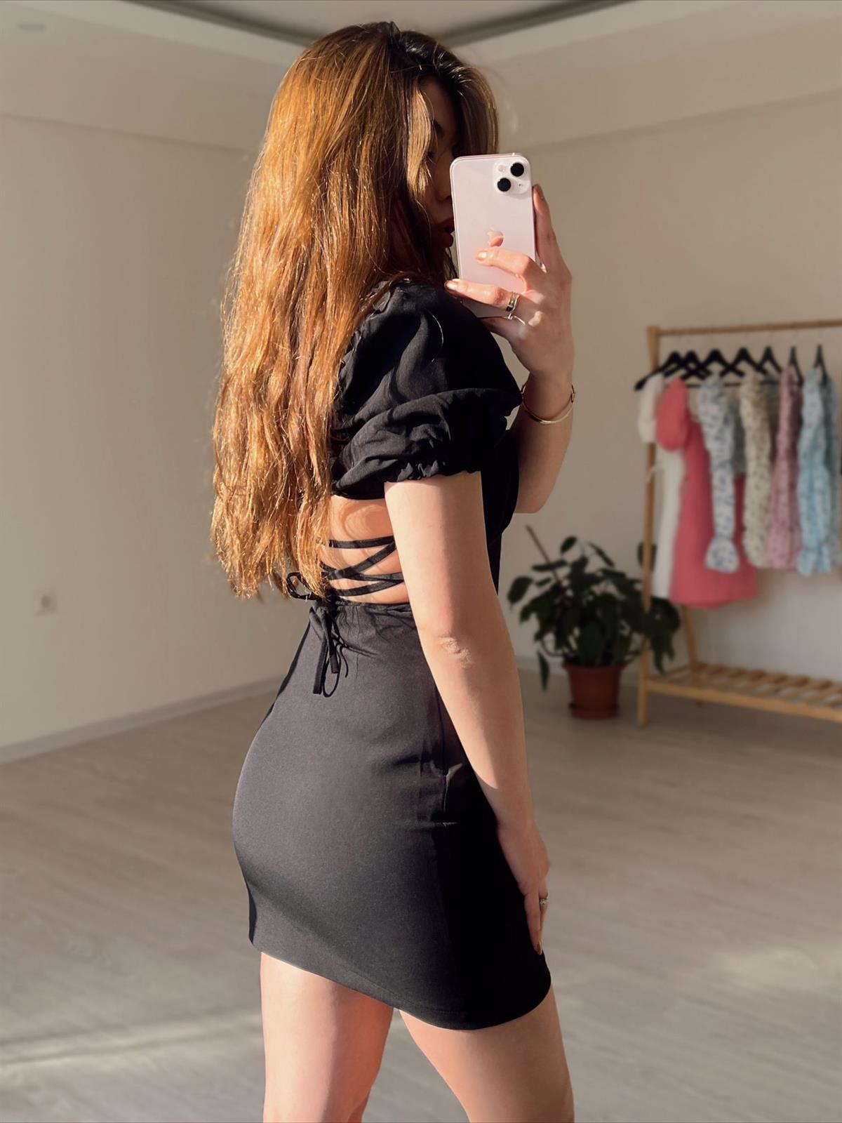 ZR Model Sırt Detay Siyah Elbise 