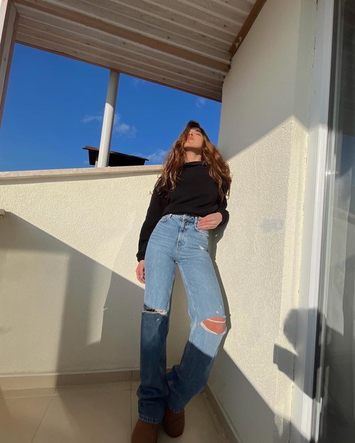 ZR Wide Leg Çift Diz Yırtık Jean