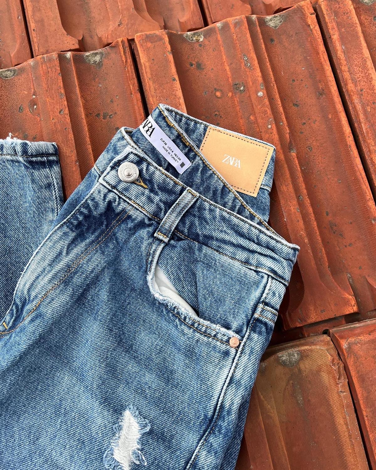 ZR Wide Leg Çift Diz Yırtık Jean