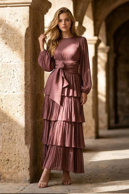 ELBİSE MODA ŞULE KAT KAT ŞİFON ELBİSE