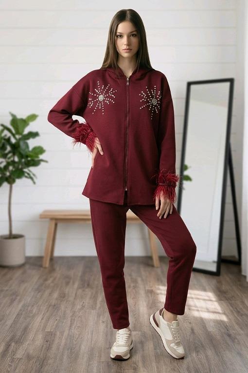 ELBİSE MODA ŞULE OMUZLARI TAŞLI KOLLARI PÜSKÜLLÜ TAKIM