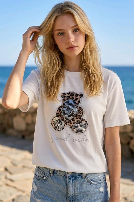 T-SHIRT QME AYICIK FİGÜRLÜ TAŞLI TİŞÖRT