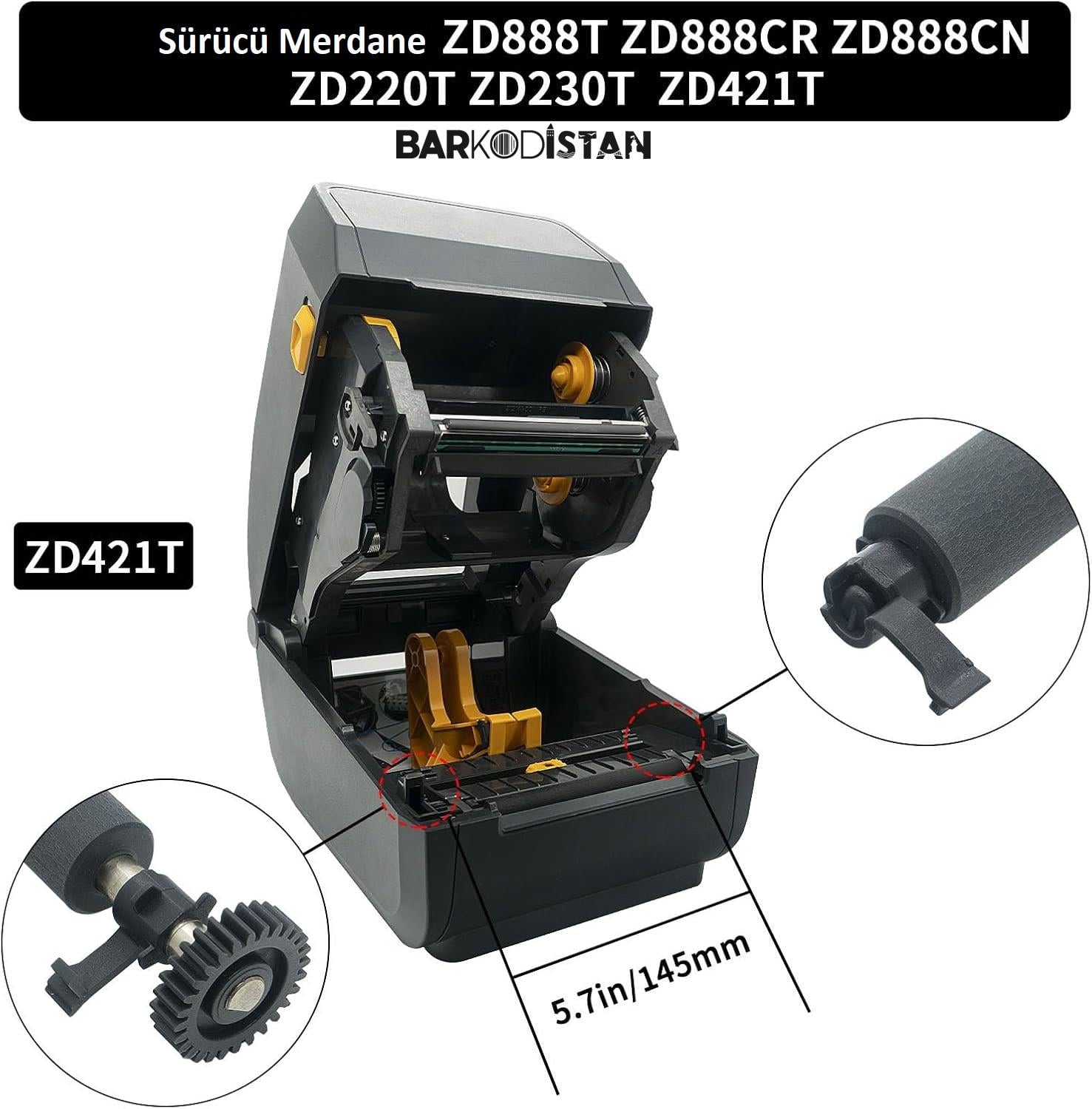 P1080383-703 - Zebra ZD220T, ZD230T, ZD421T, ZD888T Sürücü Merdane Platen Roller (203dpi, 300dpi)