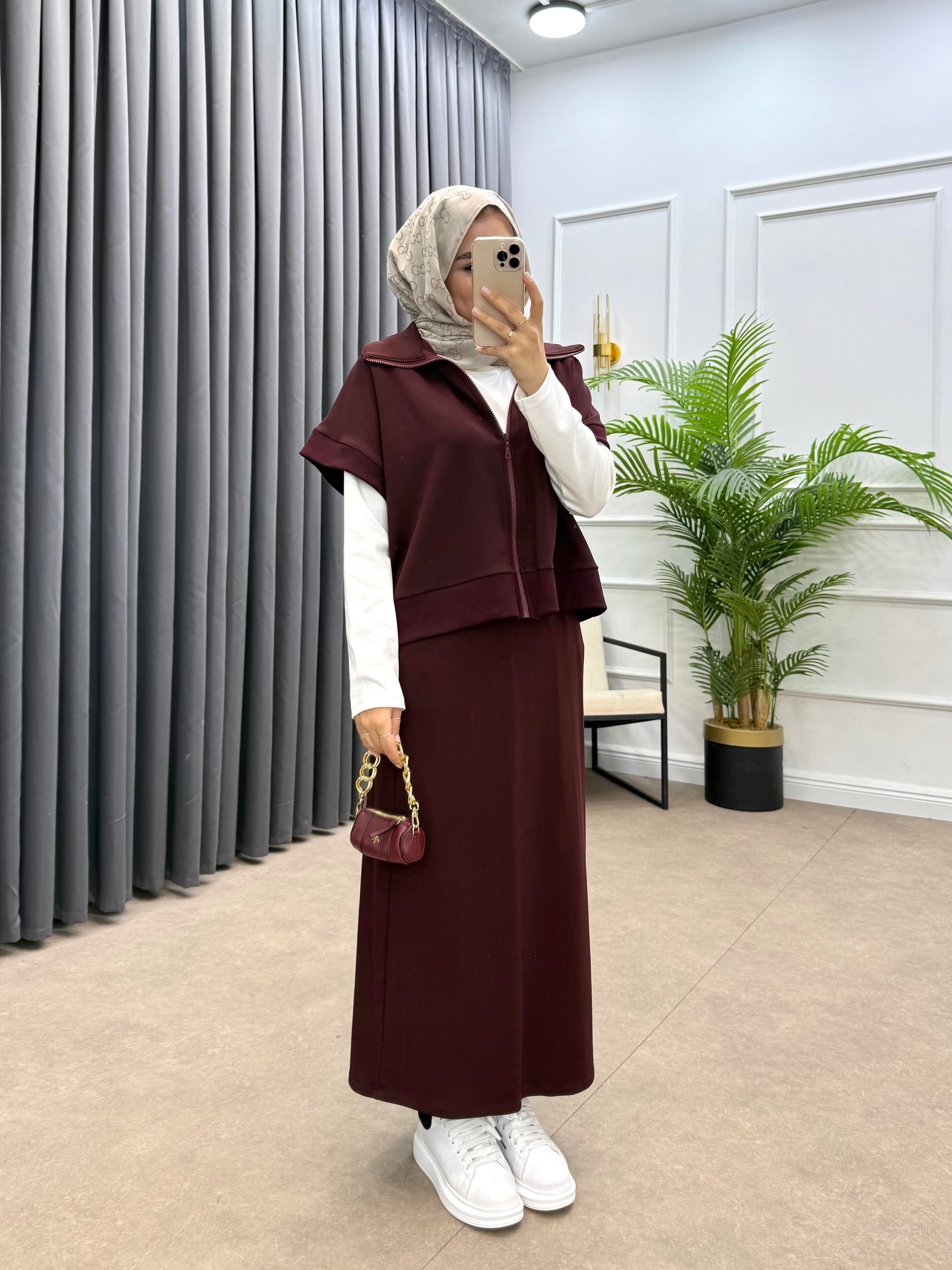  KALEM ETEKLİ YELEKLİ TAKIM BORDO