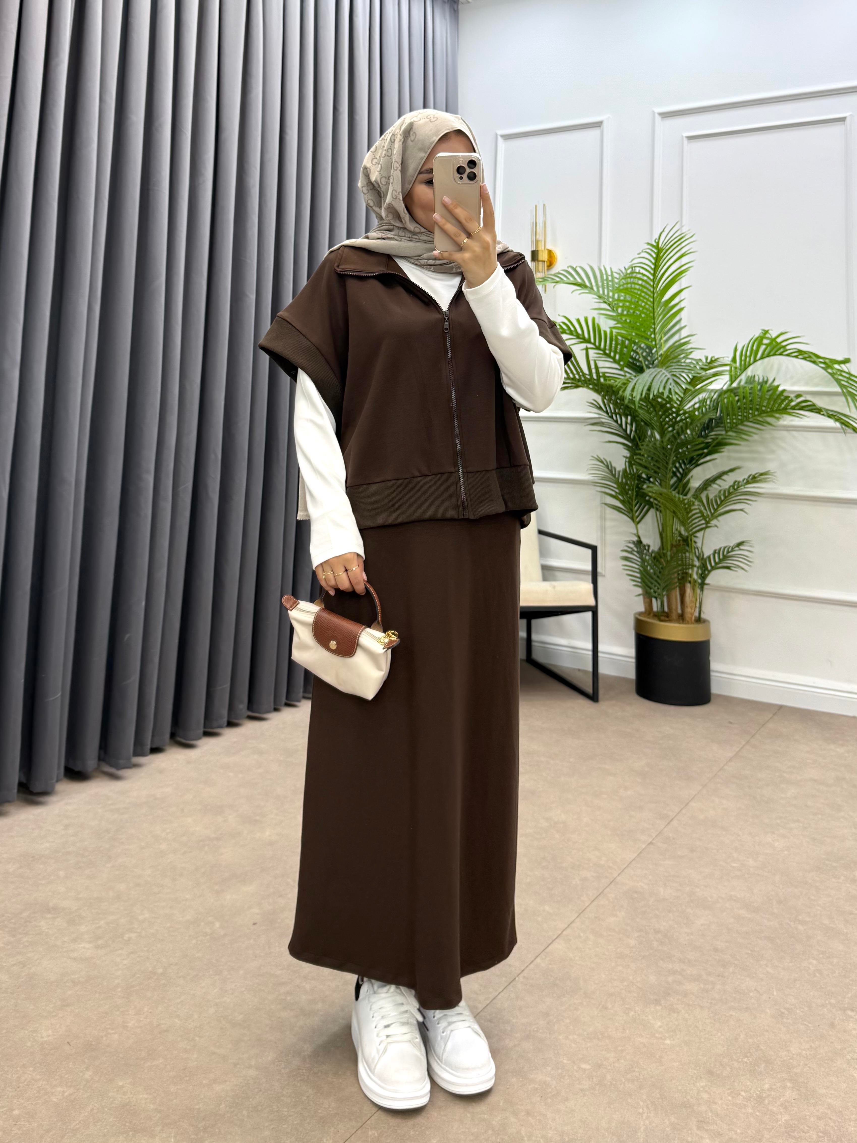  KALEM ETEKLİ YELEKLİ TAKIM KAHVE