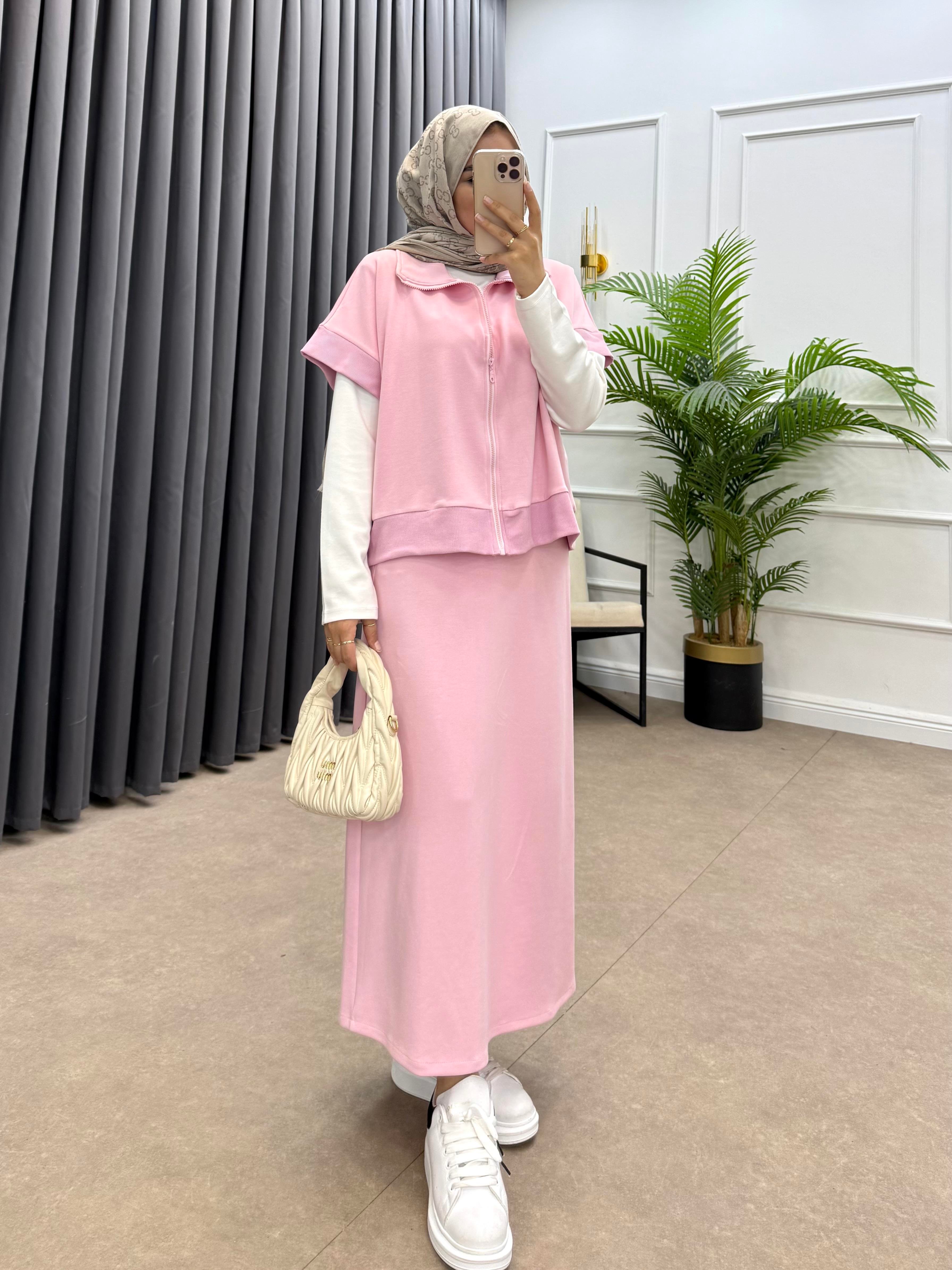  KALEM ETEKLİ YELEKLİ TAKIM PEMBE