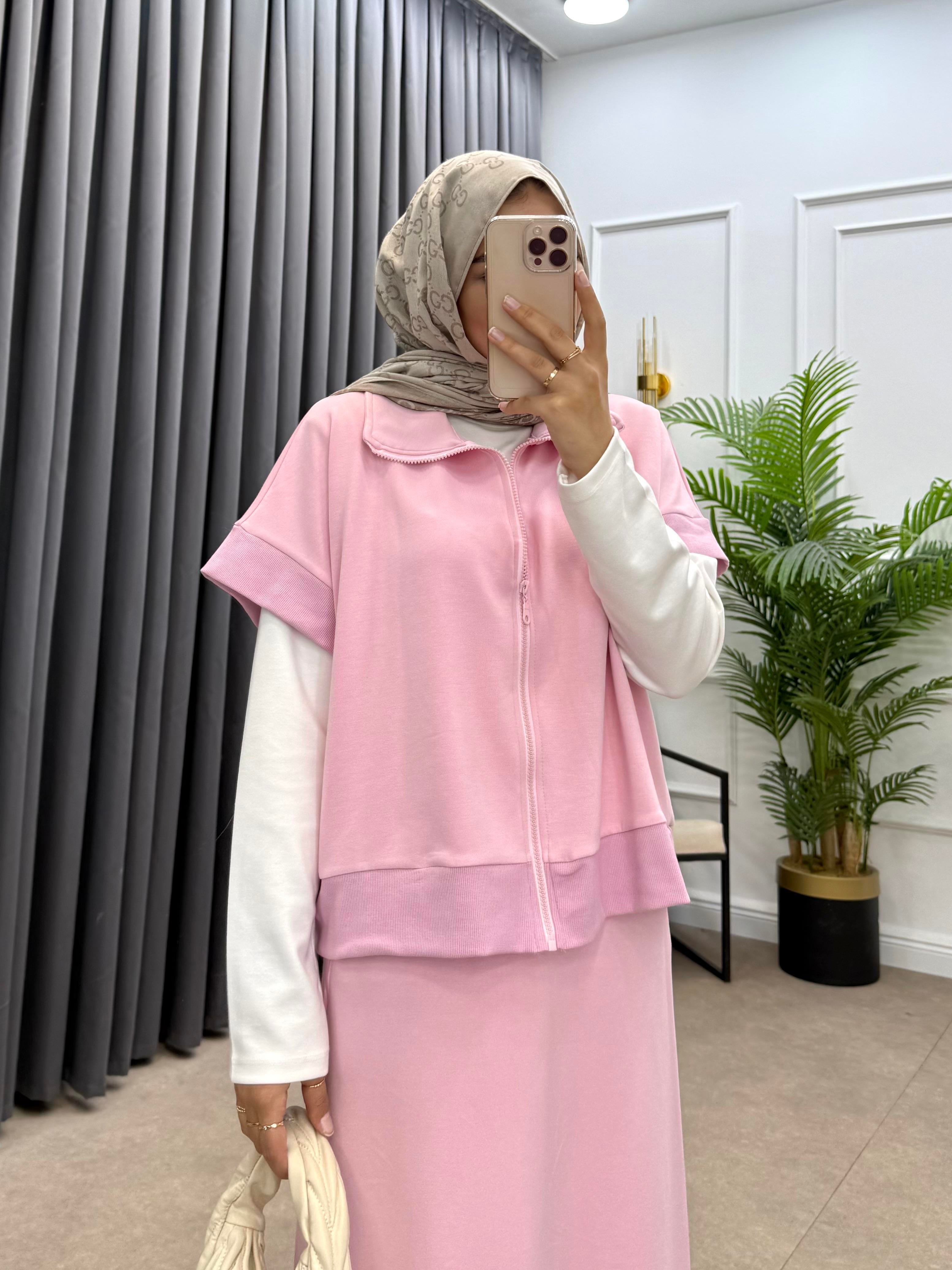  KALEM ETEKLİ YELEKLİ TAKIM PEMBE