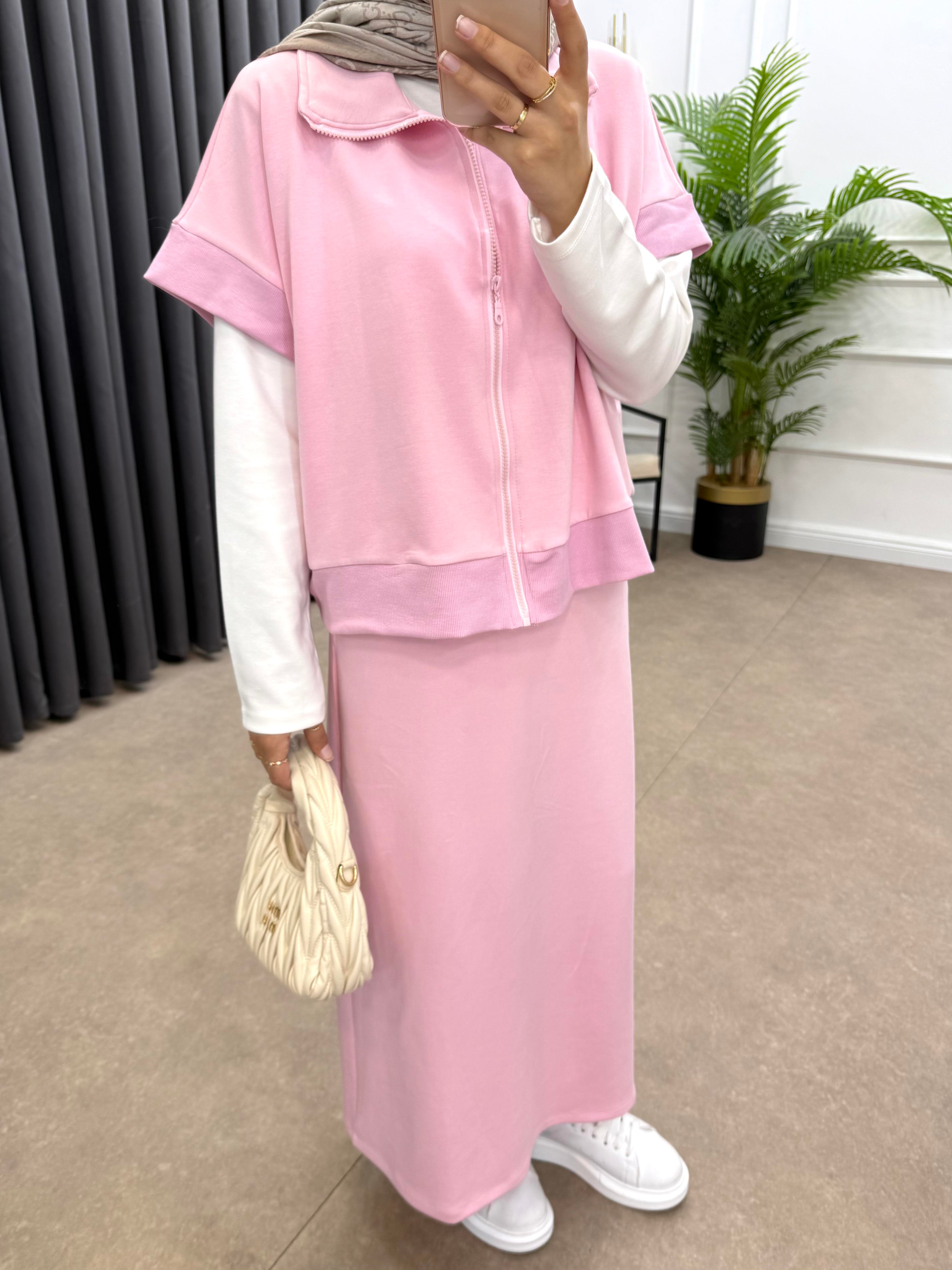  KALEM ETEKLİ YELEKLİ TAKIM PEMBE