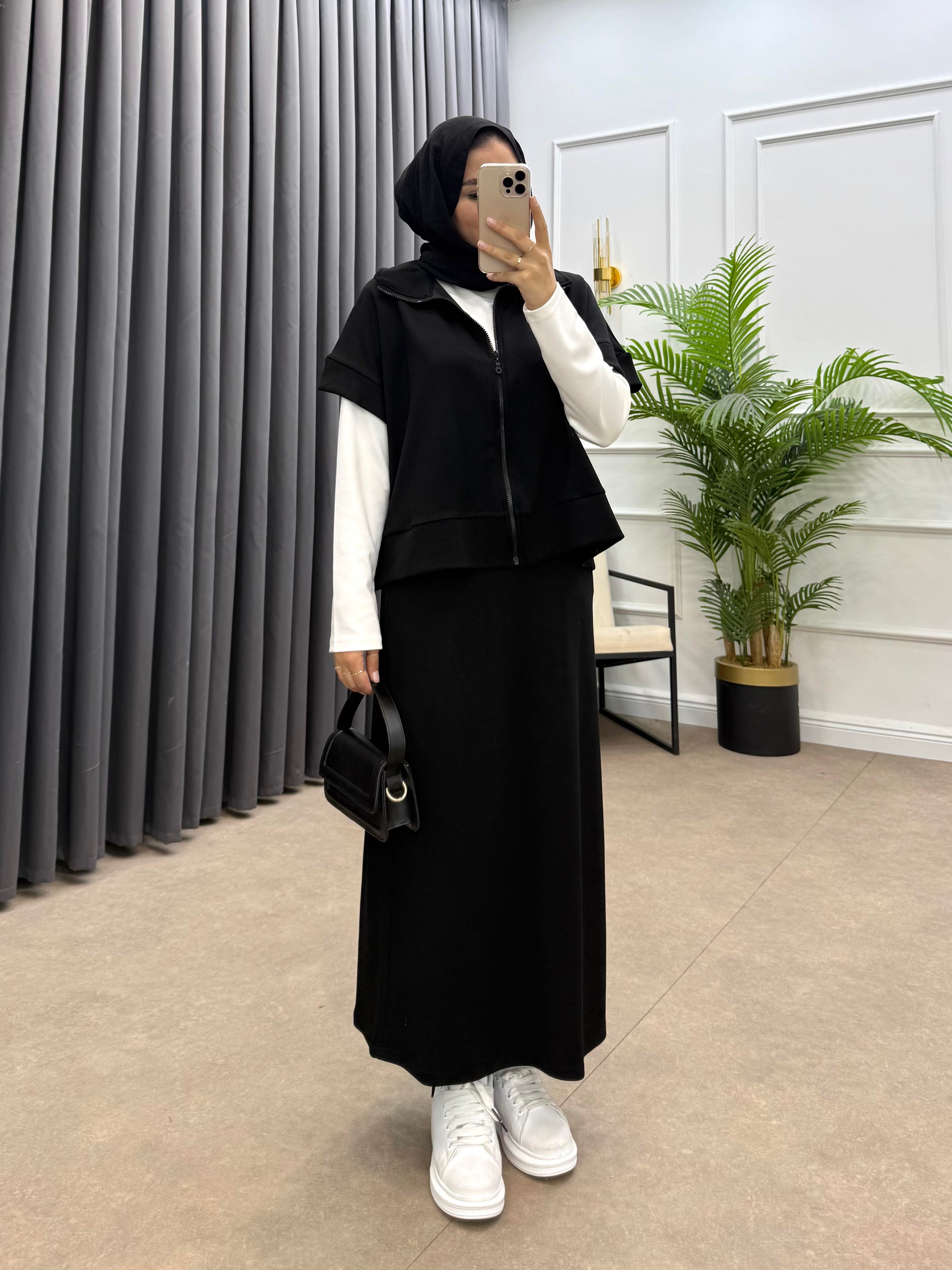  KALEM ETEKLİ YELEKLİ TAKIM SİYAH