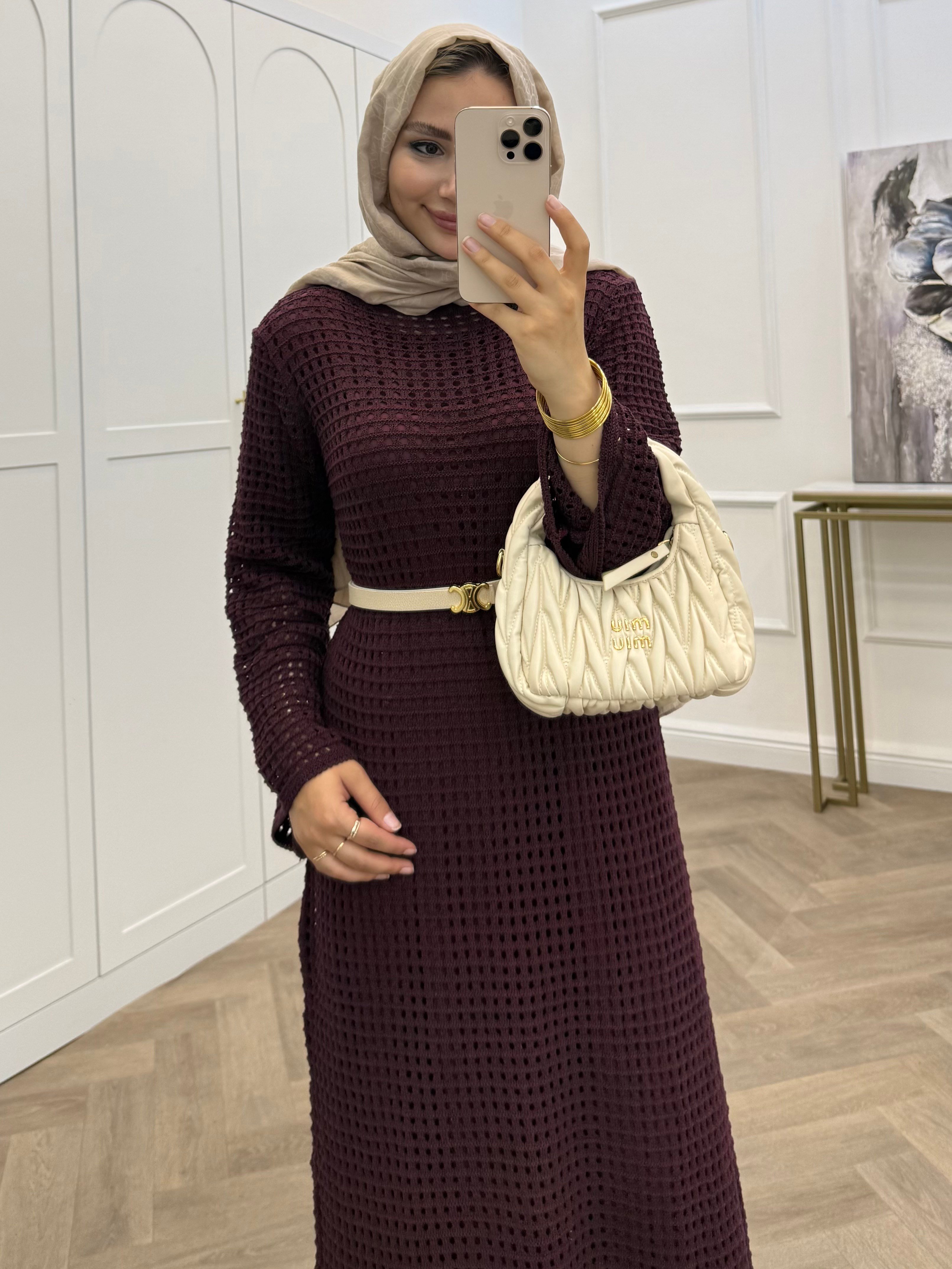 ADEL FİLELİ ELBİSE BORDO