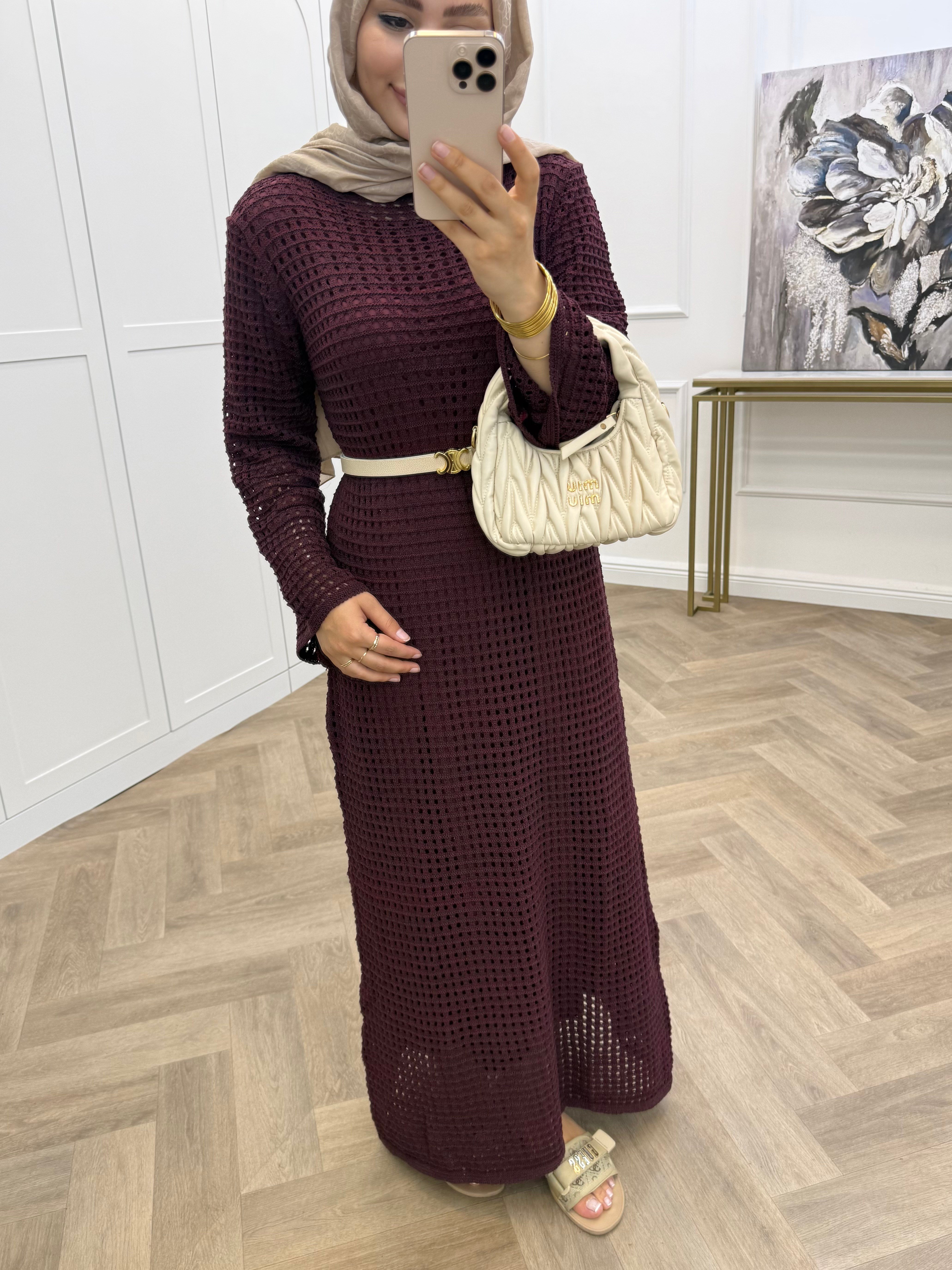 ADEL FİLELİ ELBİSE BORDO