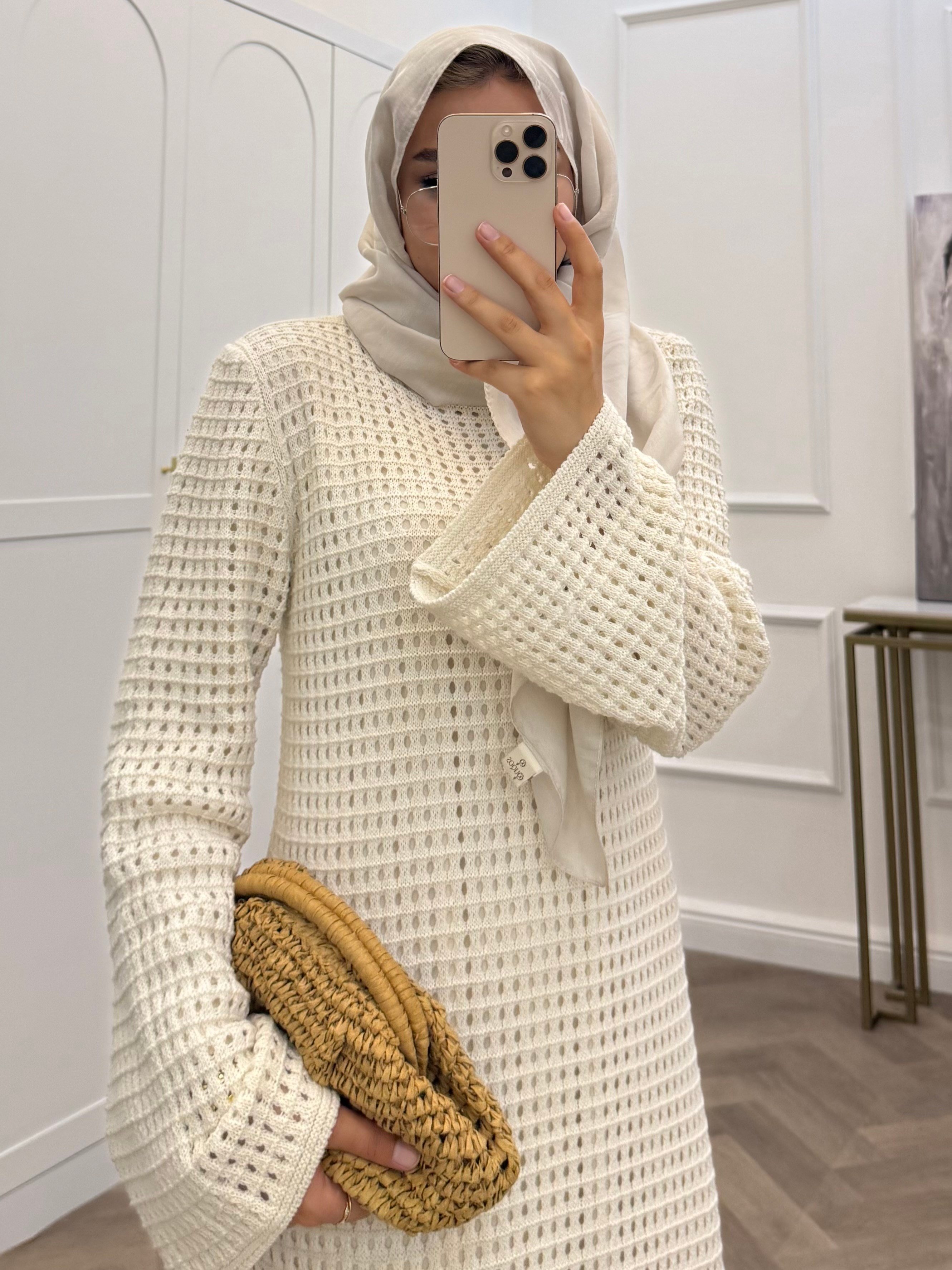 ADEL FİLELİ ELBİSE KREM