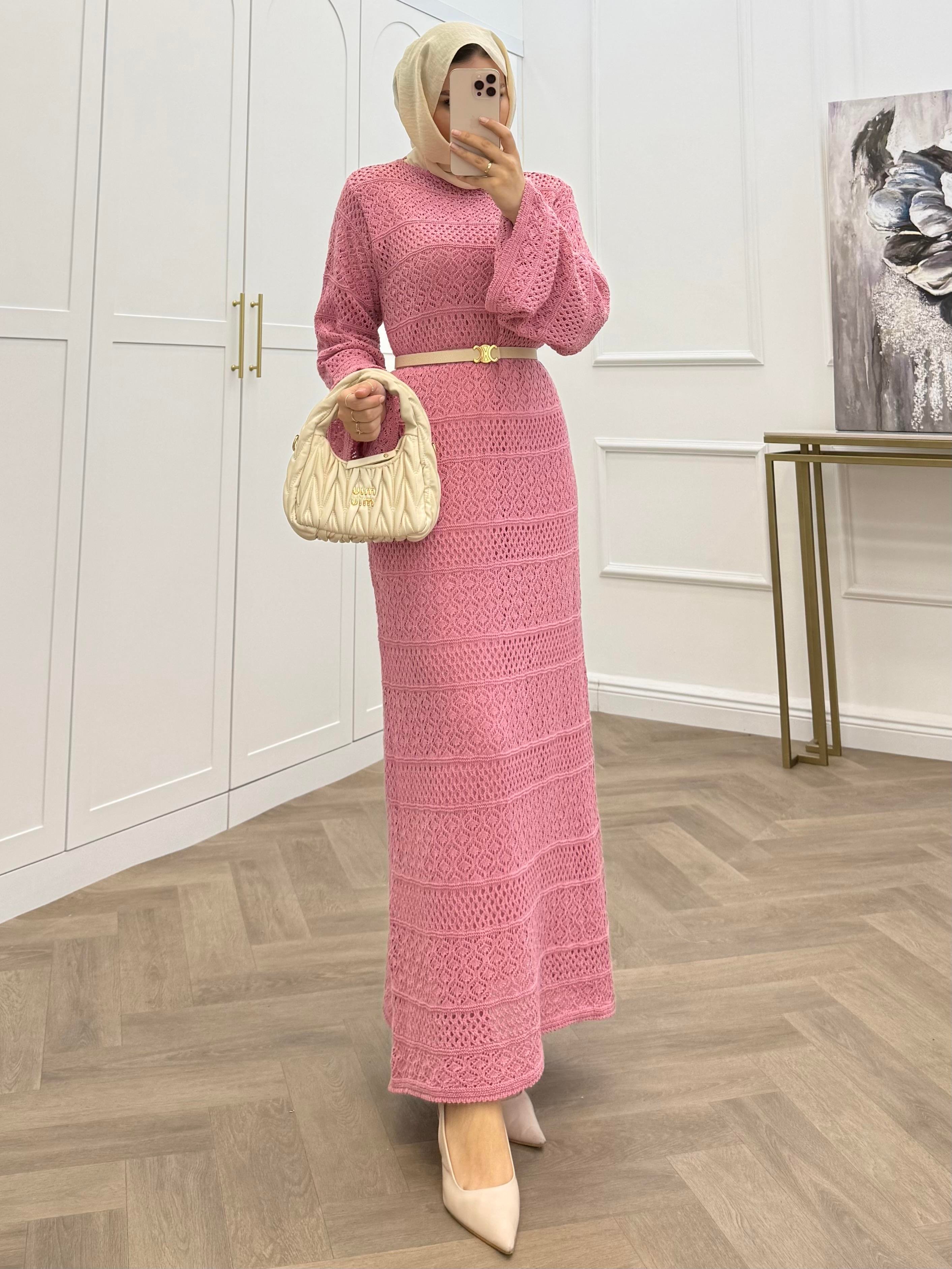 ADEL FİLELİ ELBİSE PEMBE