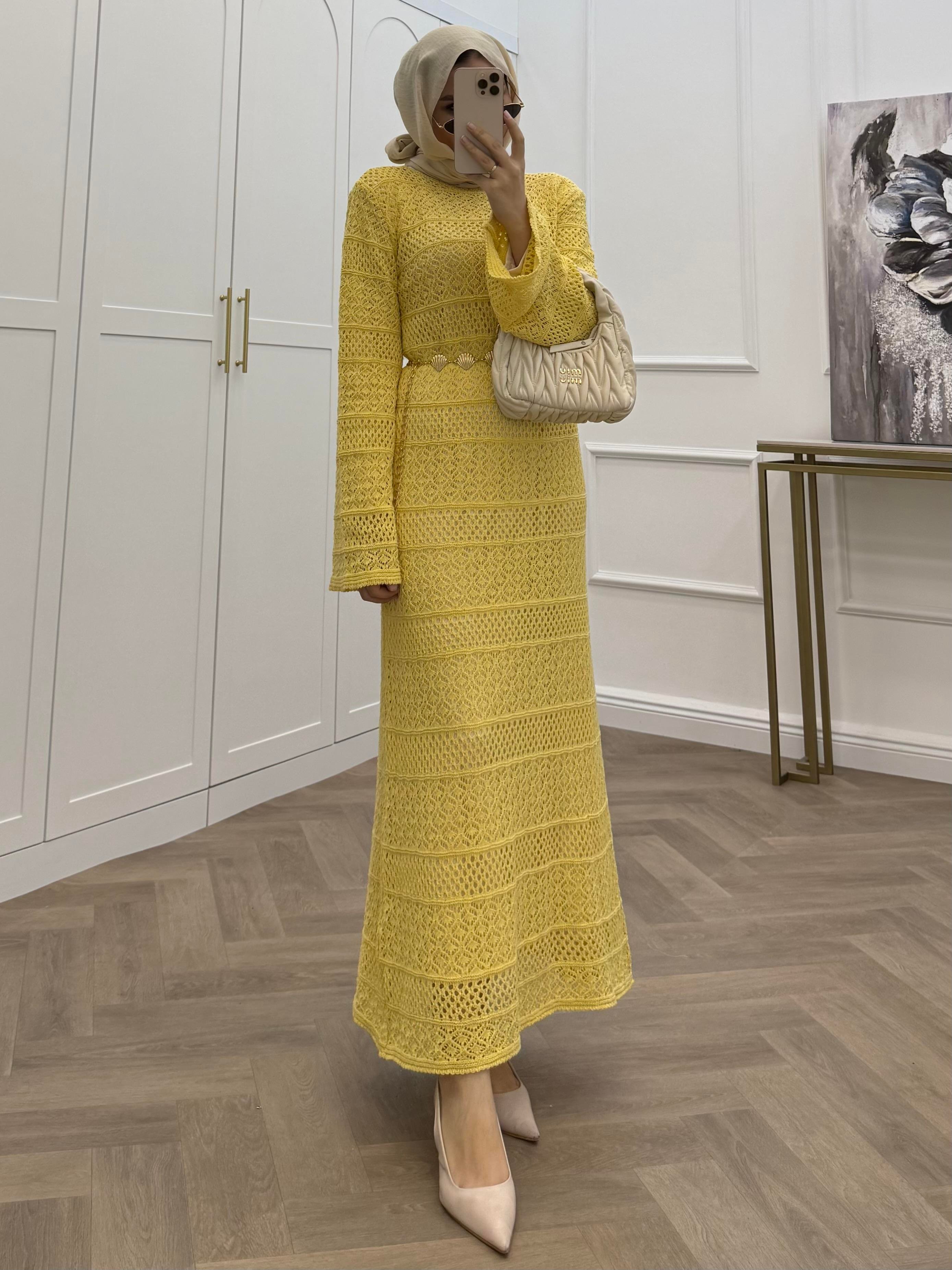 ADEL FİLELİ ELBİSE SARI