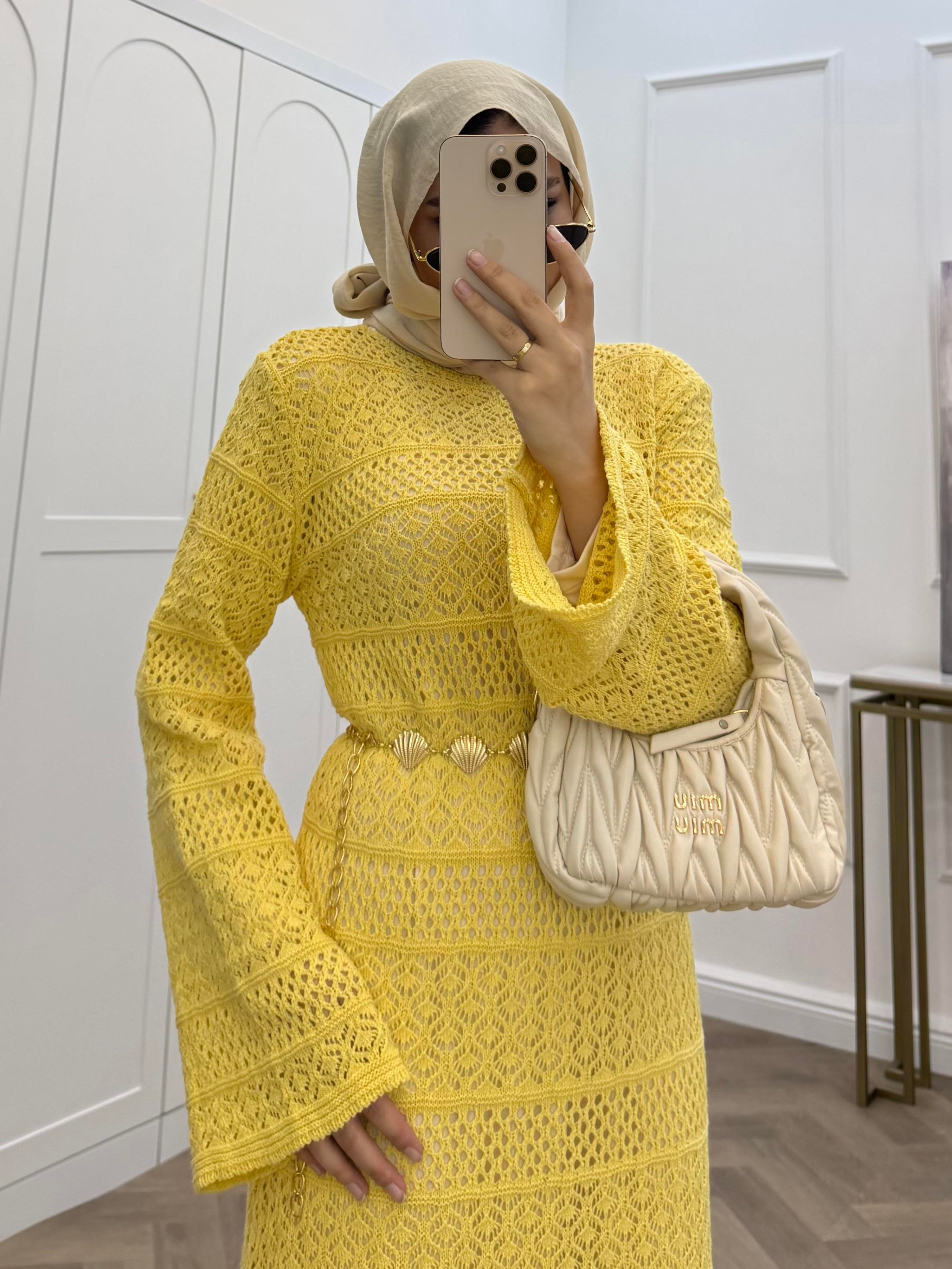 ADEL FİLELİ ELBİSE SARI