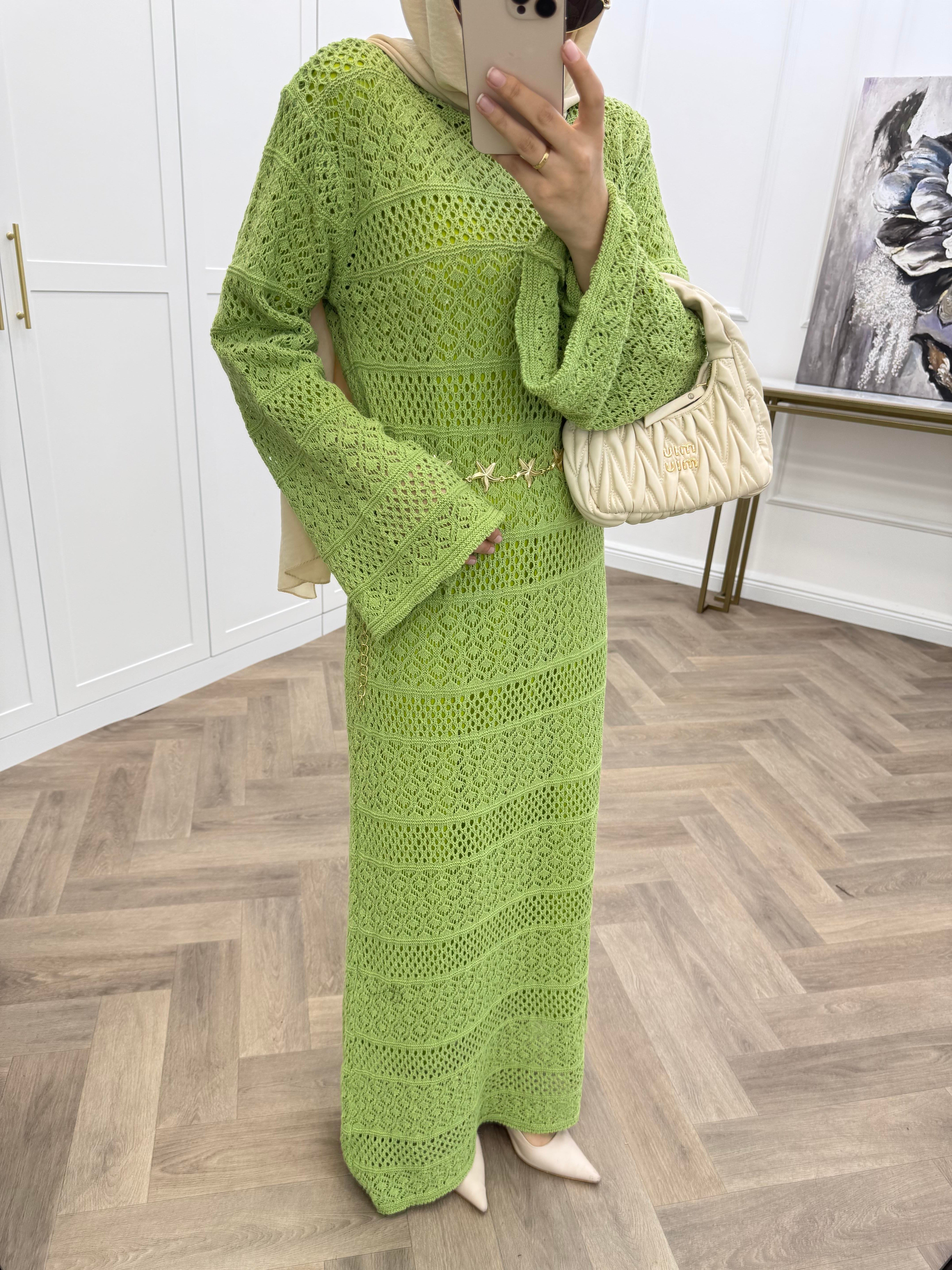 ADEL FİLELİ ELBİSE YEŞİL