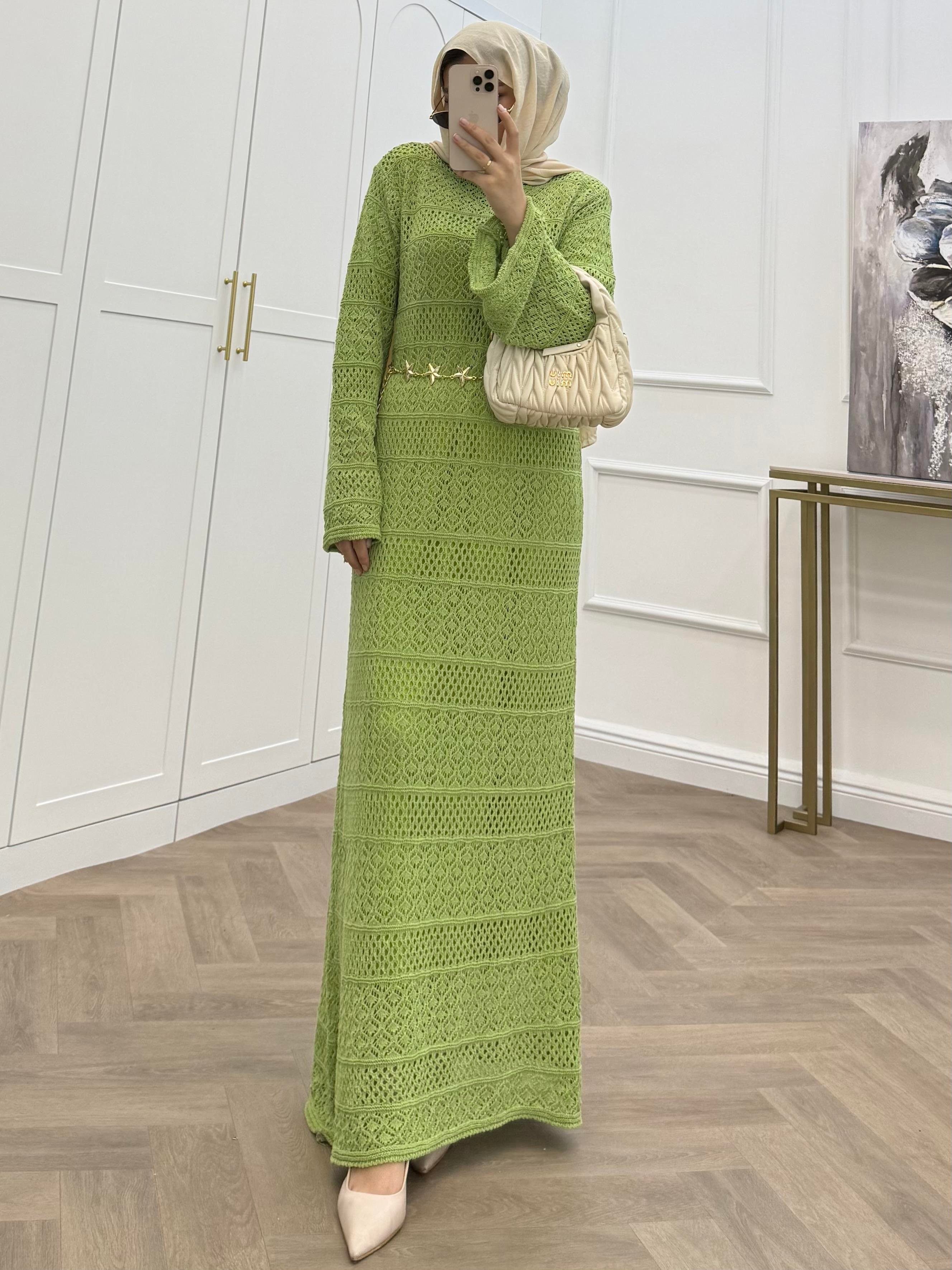 ADEL FİLELİ ELBİSE YEŞİL