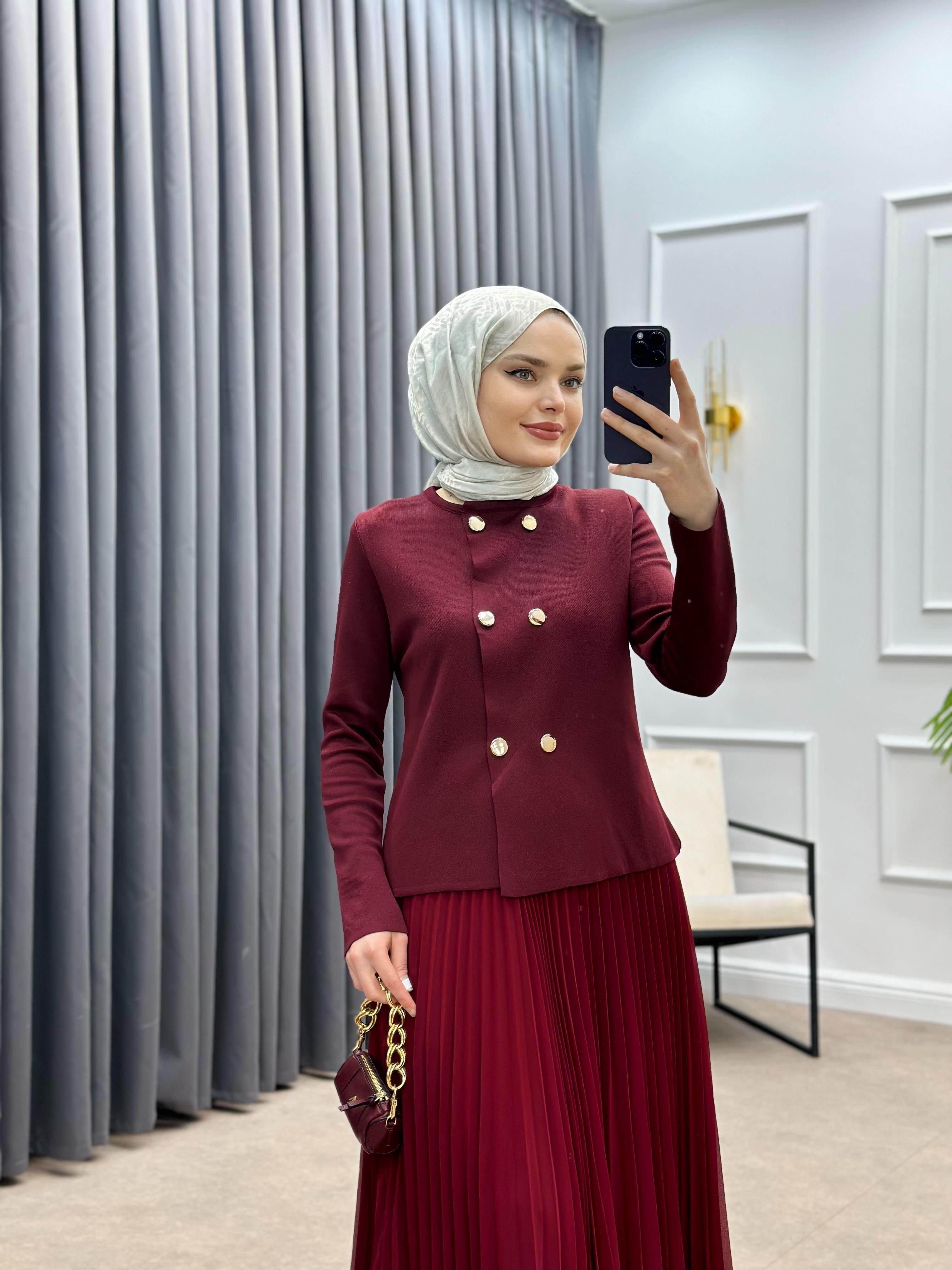 ALTI DÜĞMELİ MERSERİZE HIRKA BORDO