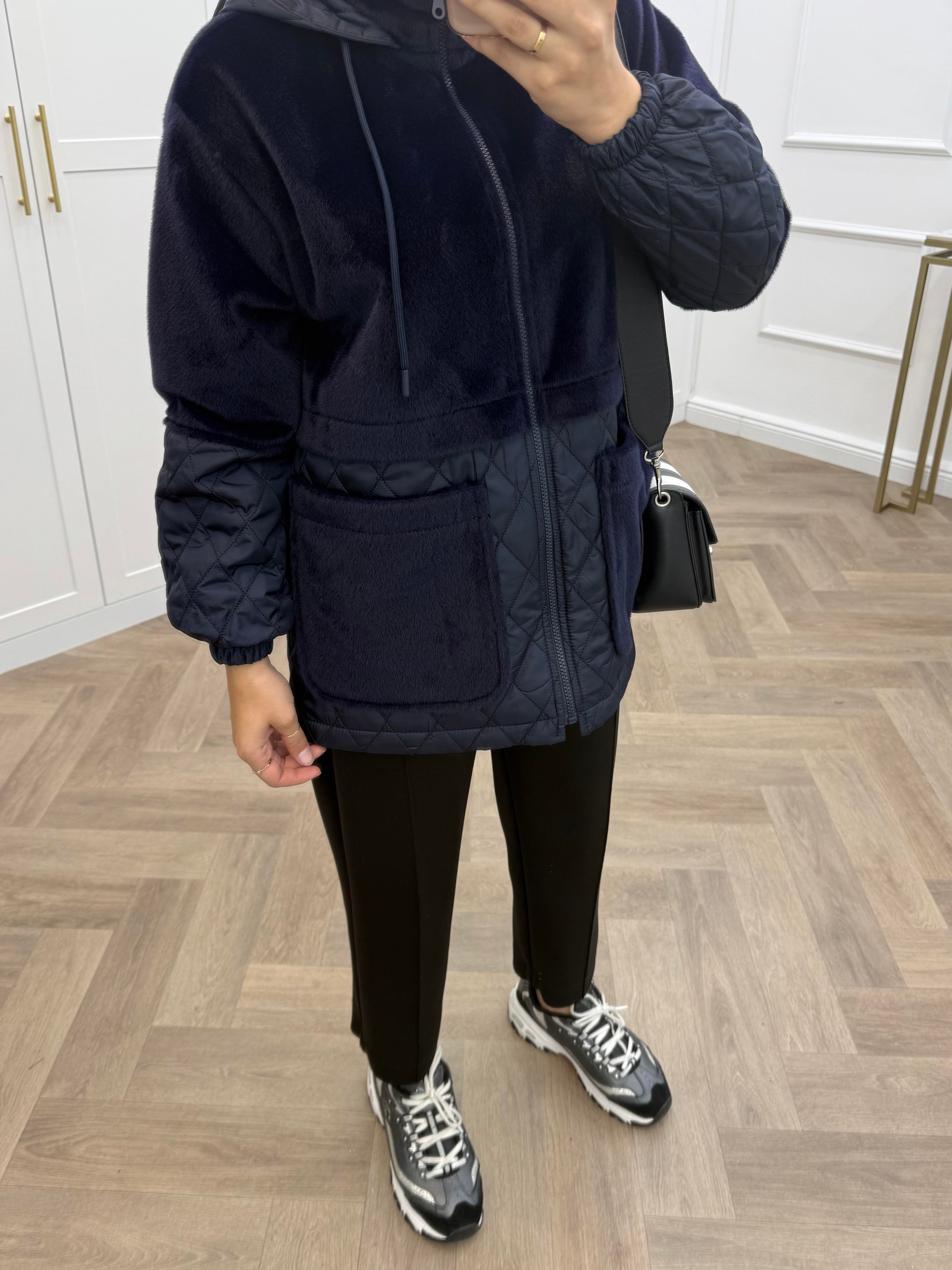 ANGORA CAPİTONE KAPÜŞONLU CEKET LACİVERT