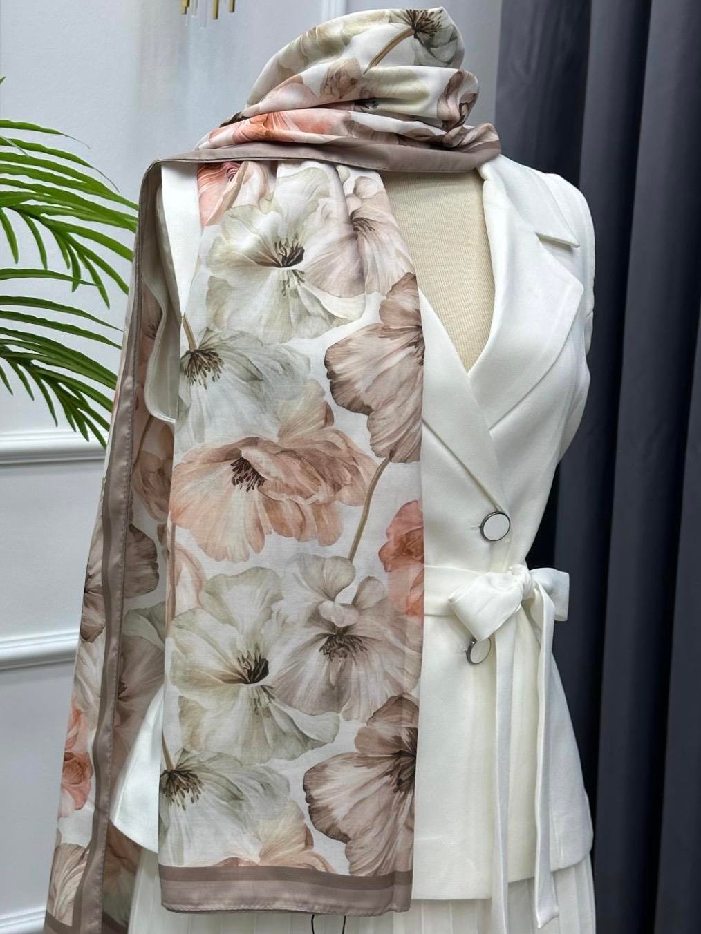 AQUA SOFT BÜYÜK  GÜL DESEN ŞAL VİZON