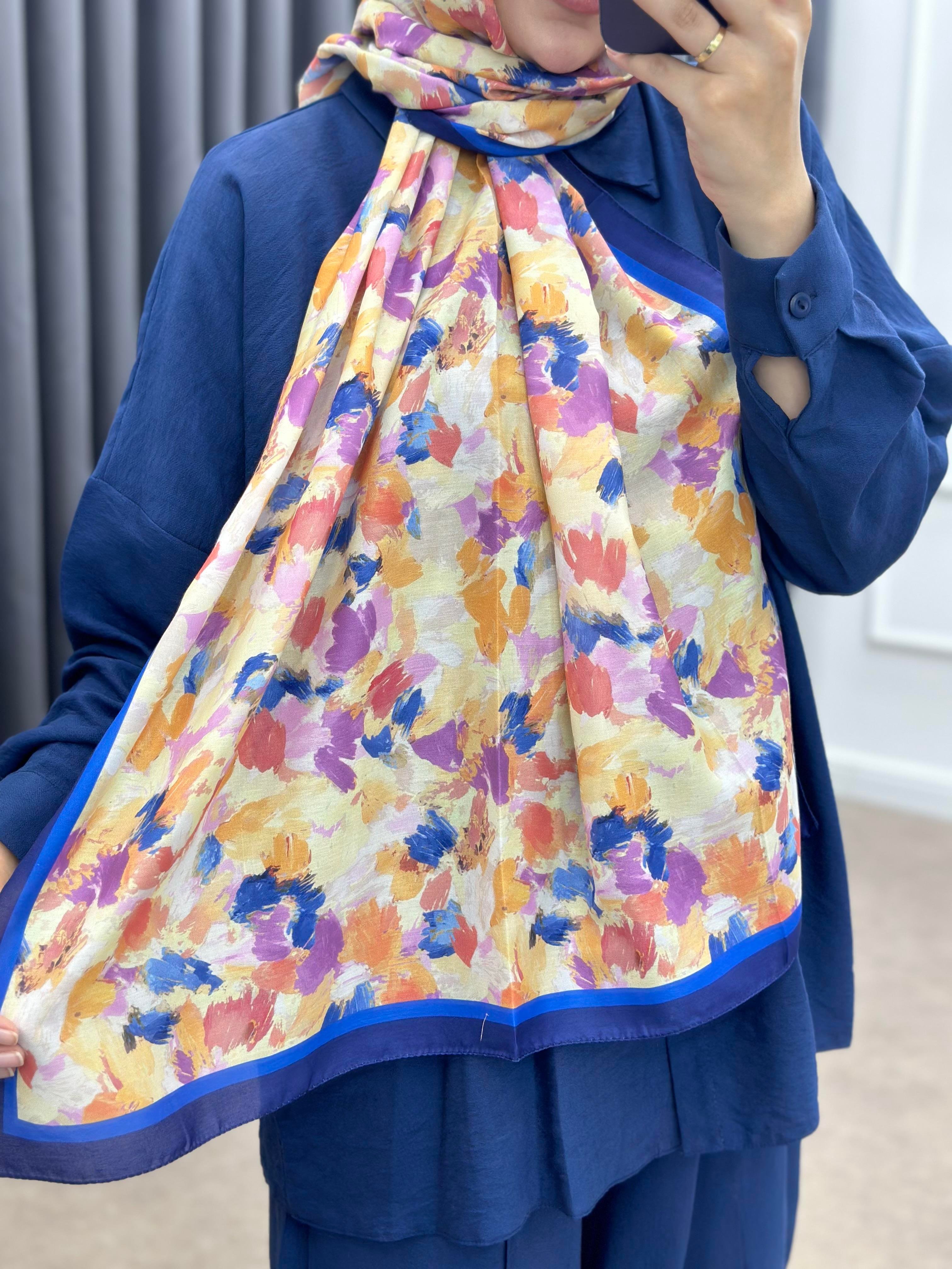 AQUA SOFT KÜÇÜK GÜL DESEN ŞAL LACİVERT