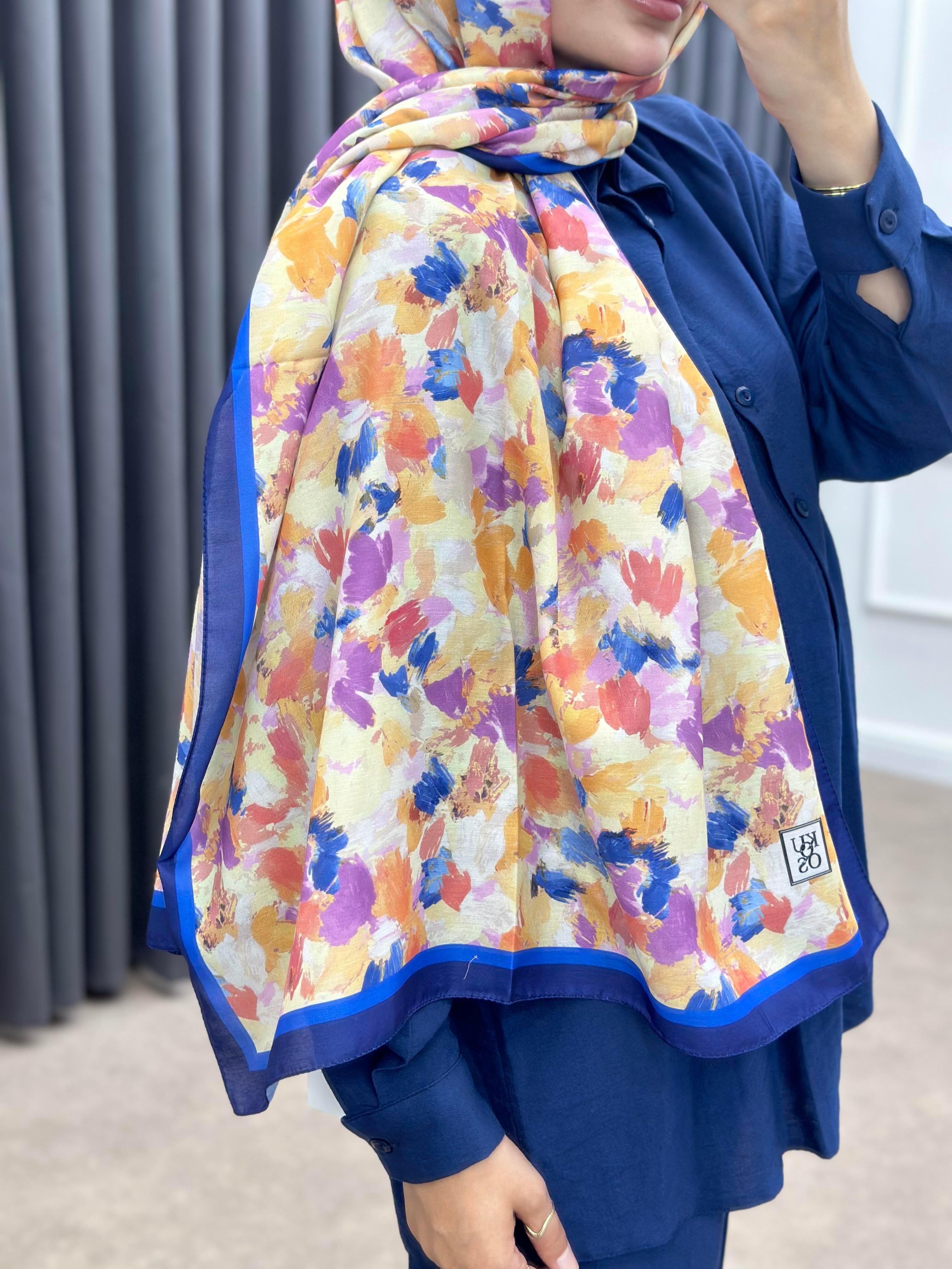 AQUA SOFT KÜÇÜK GÜL DESEN ŞAL LACİVERT