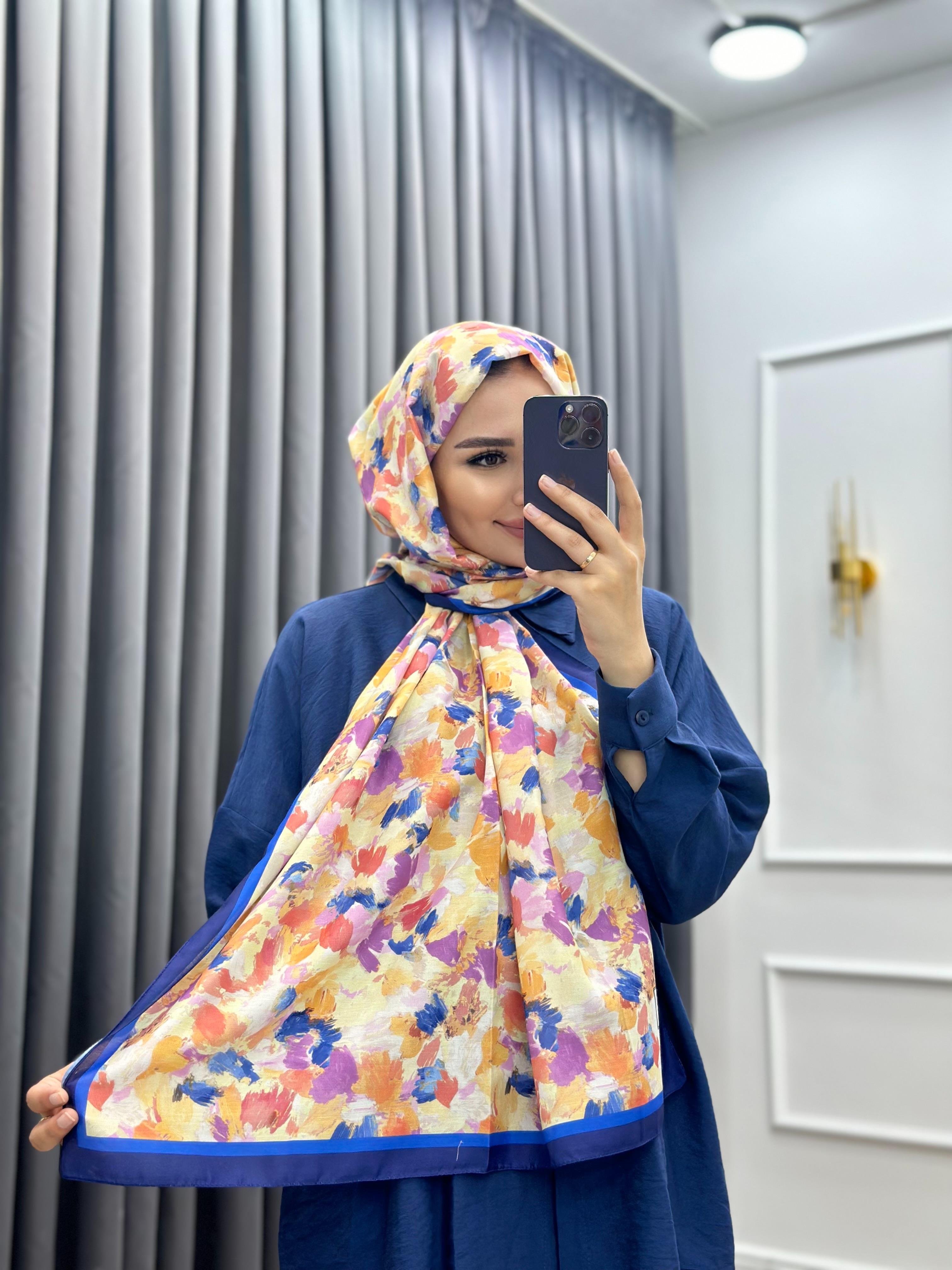 AQUA SOFT KÜÇÜK GÜL DESEN ŞAL LACİVERT