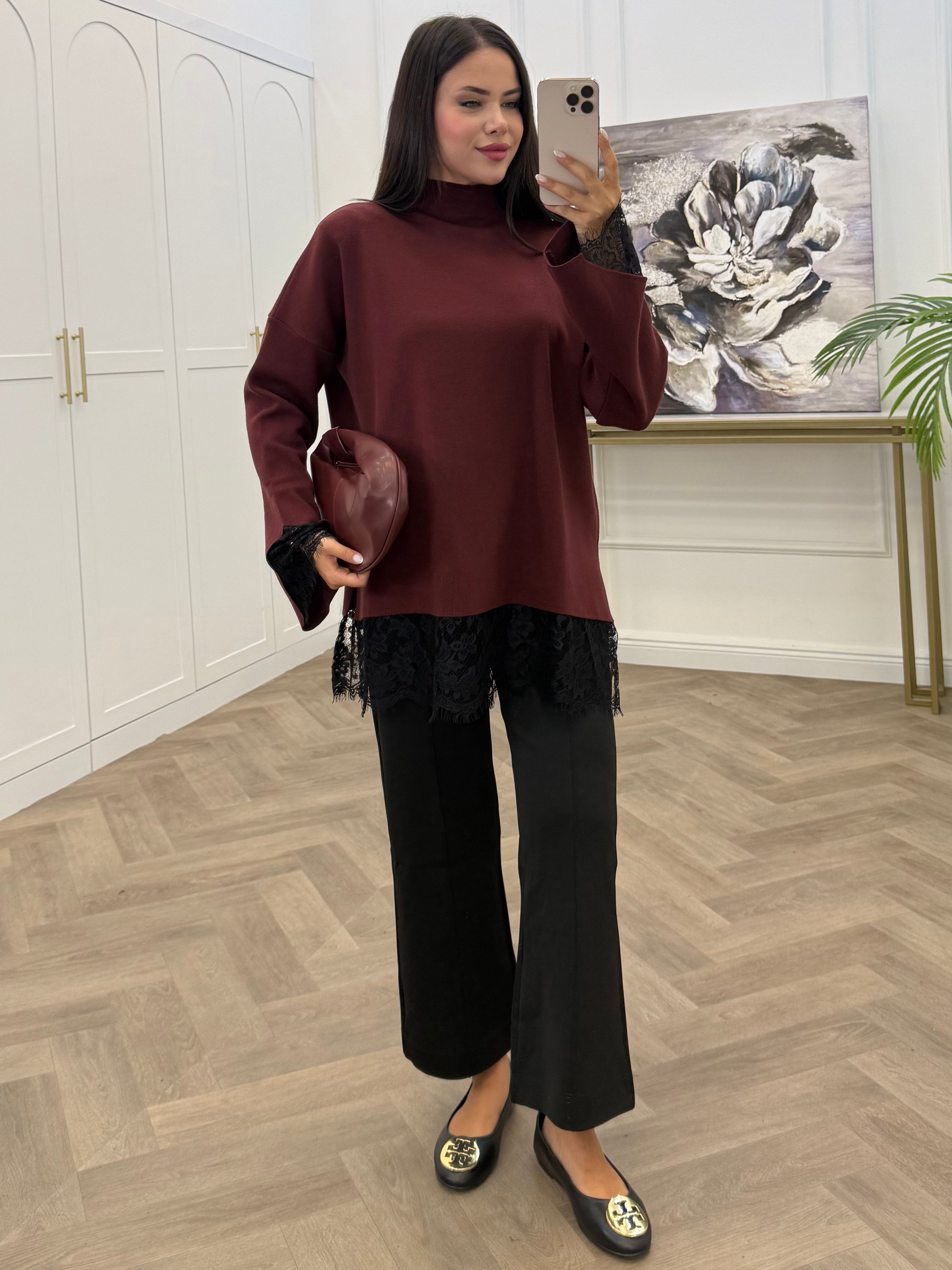 ASİL DANTEL TUNİK BORDO