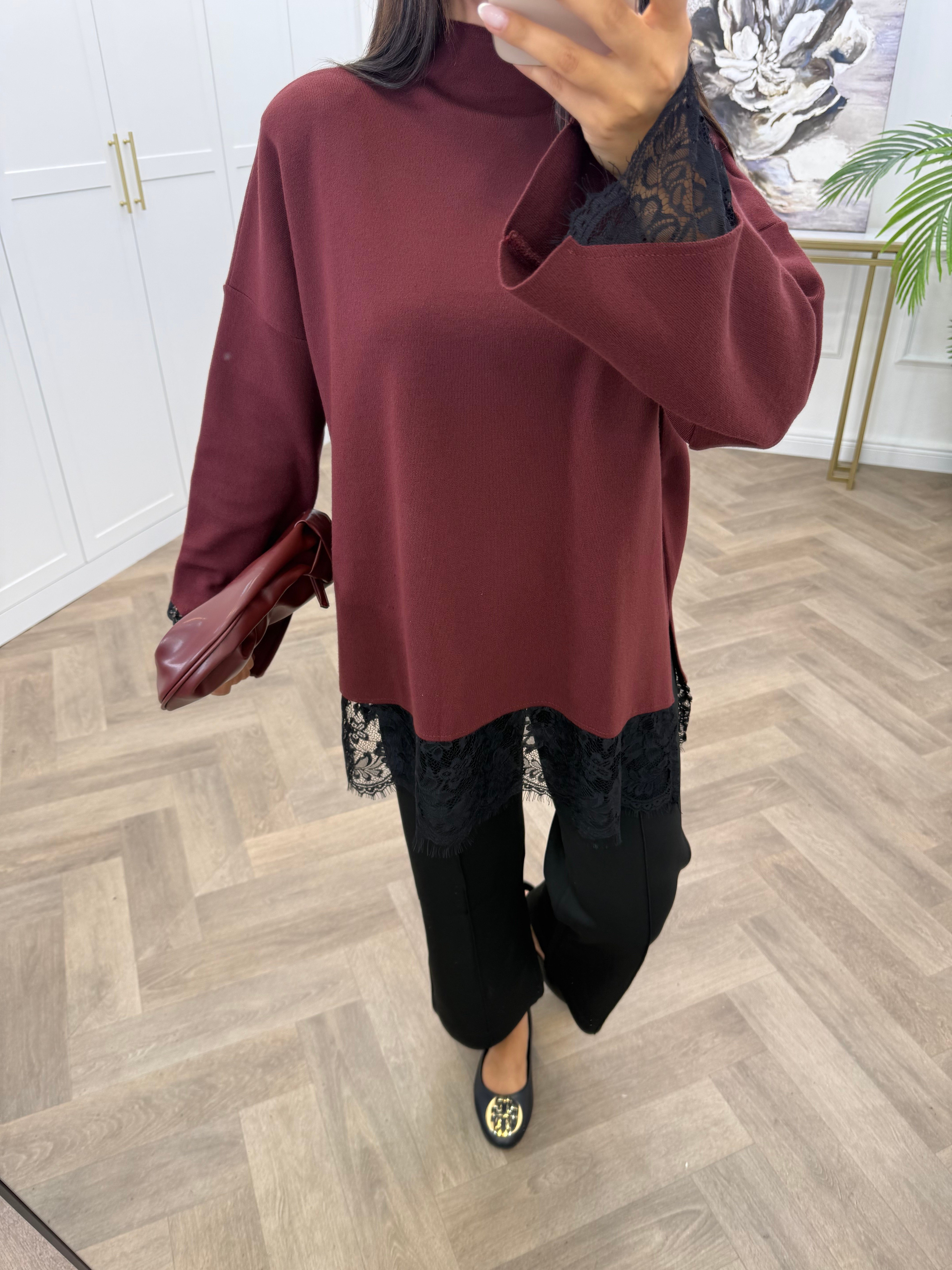 ASİL DANTEL TUNİK BORDO