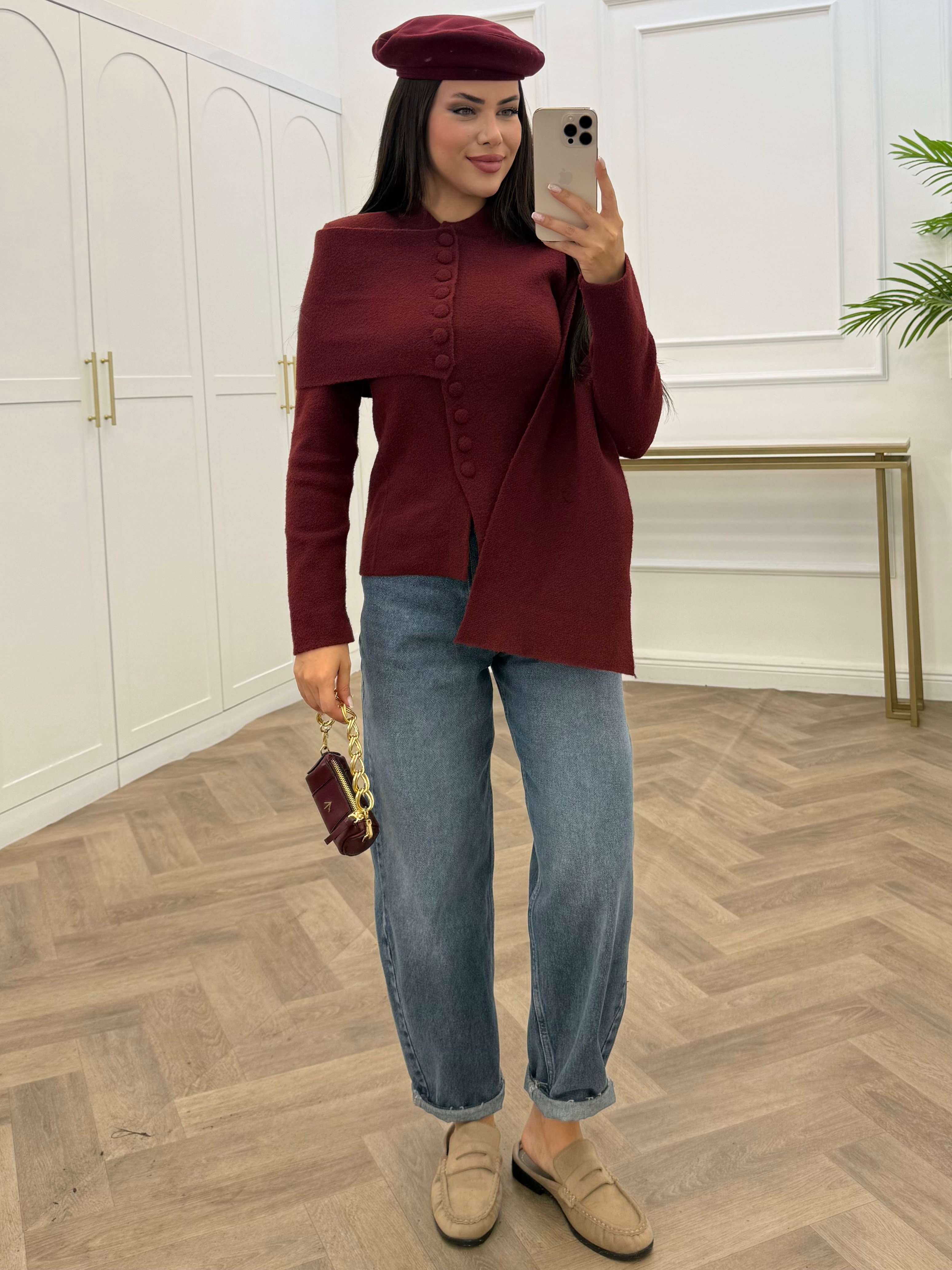 ATKI DETAY TRİKO HIRKA BORDO