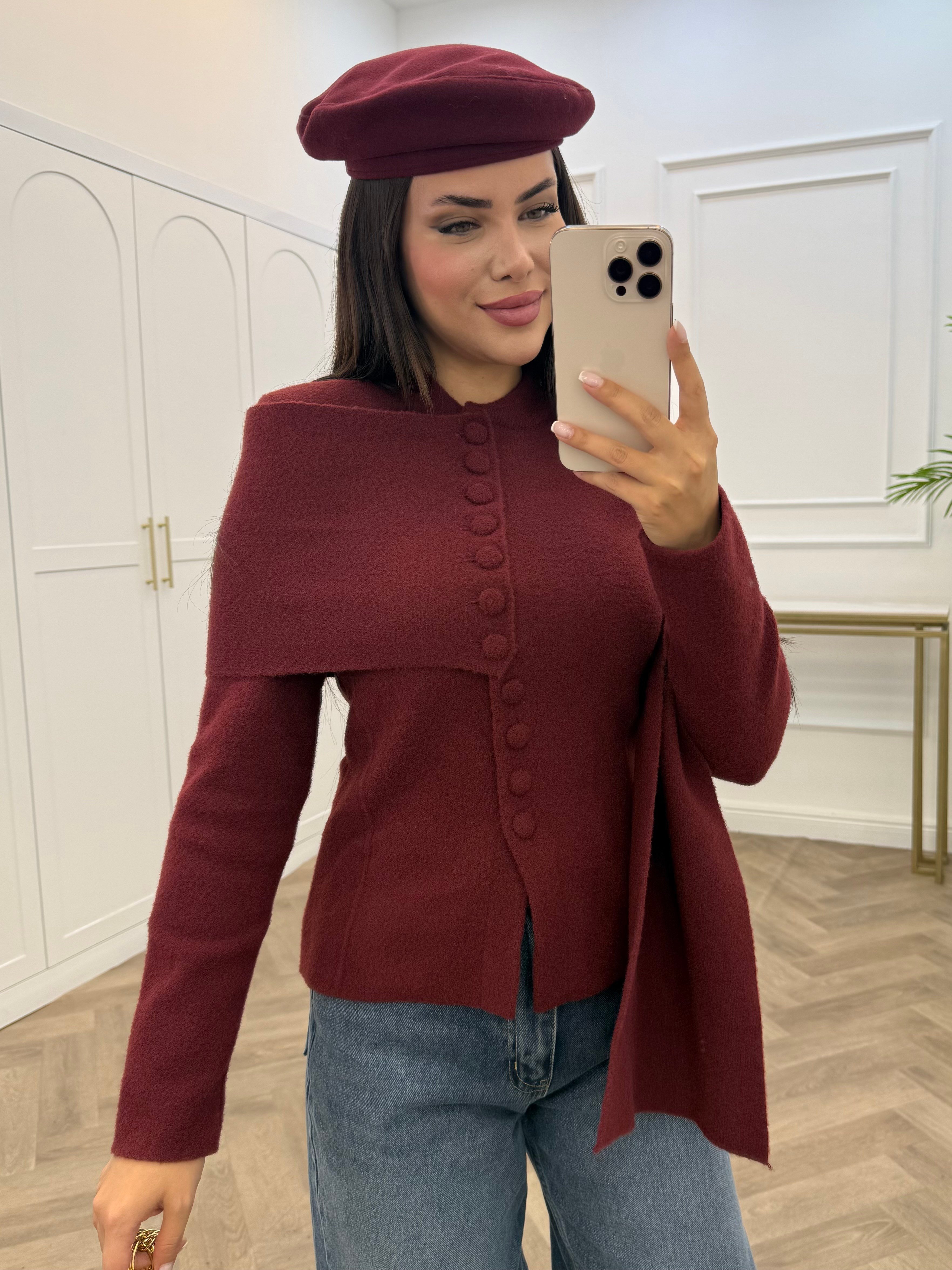 ATKI DETAY TRİKO HIRKA BORDO