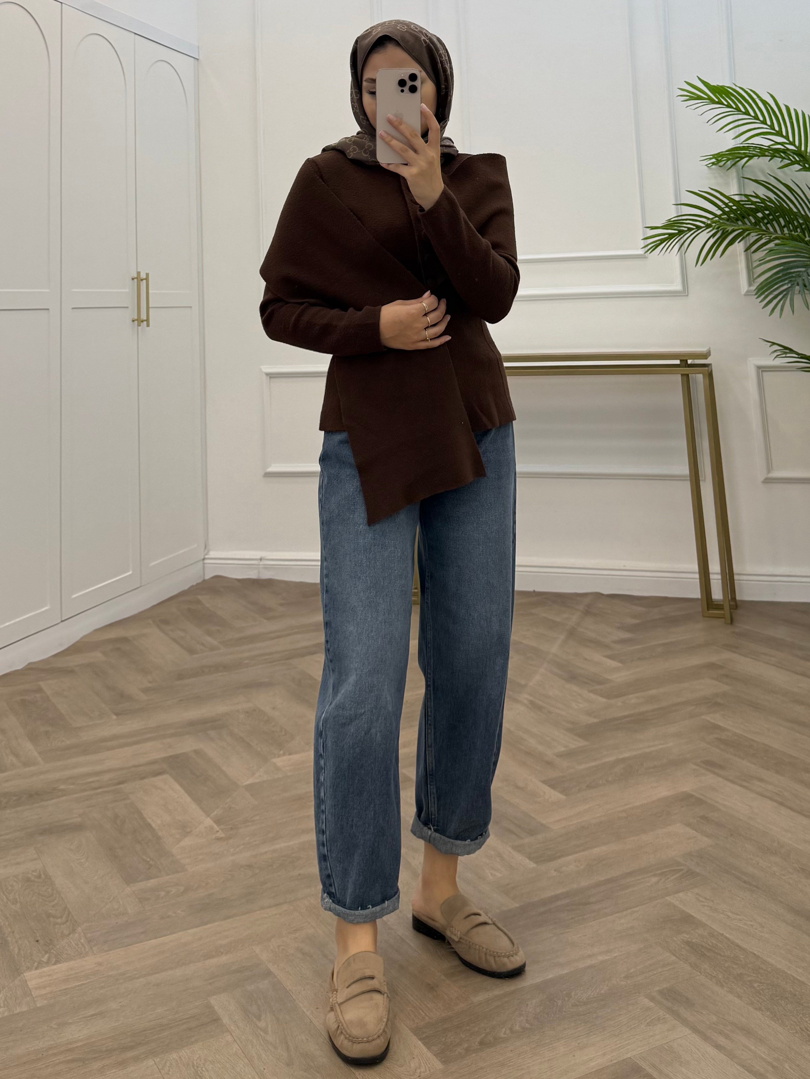 ATKI DETAY TRİKO HIRKA KAHVE