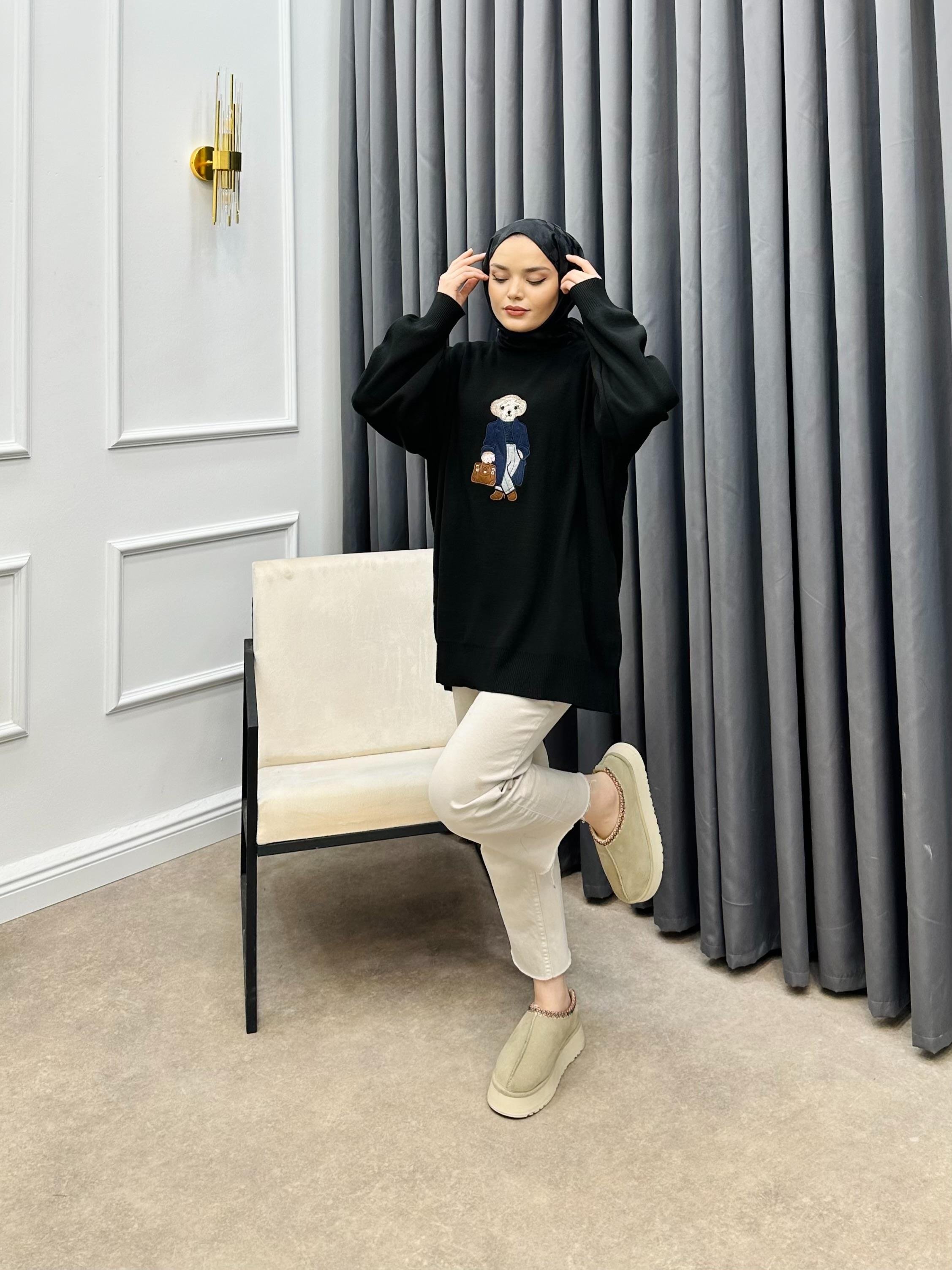 AYICIKLI OVERSİZE TRİKO KAZAK SİYAH