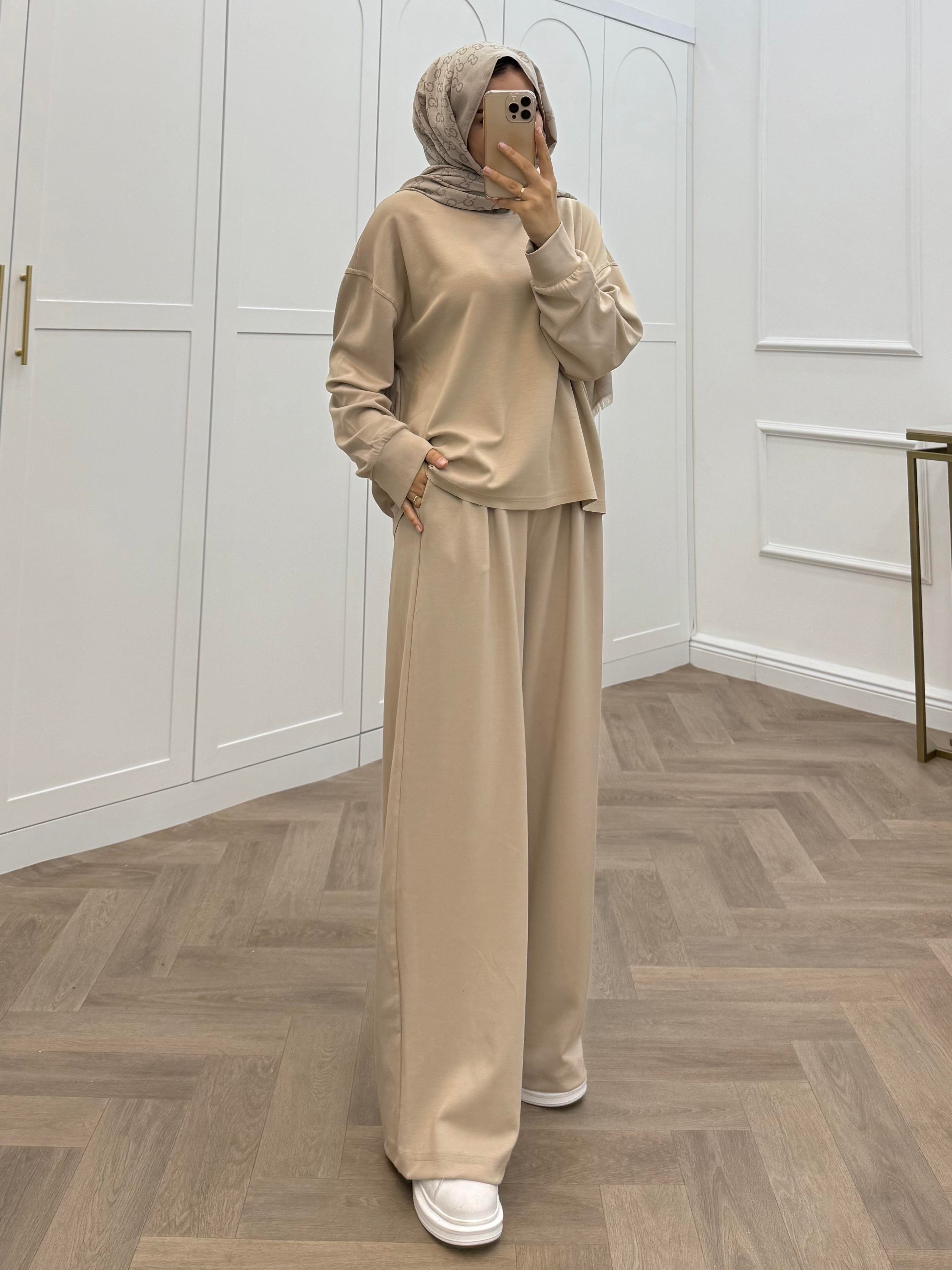 AZRA BASİC PANTOLONLU TAKIM BEJ