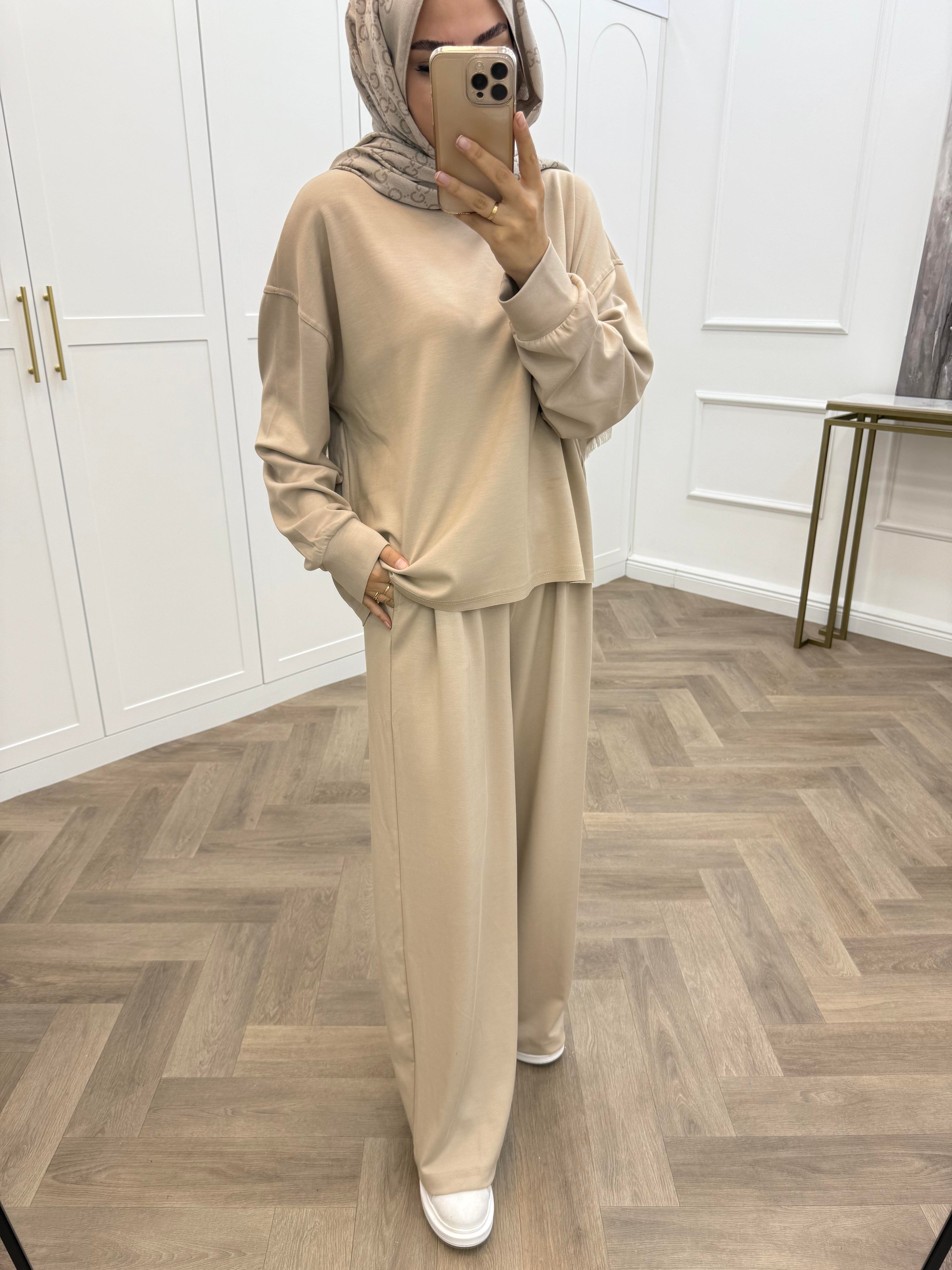 AZRA BASİC PANTOLONLU TAKIM BEJ