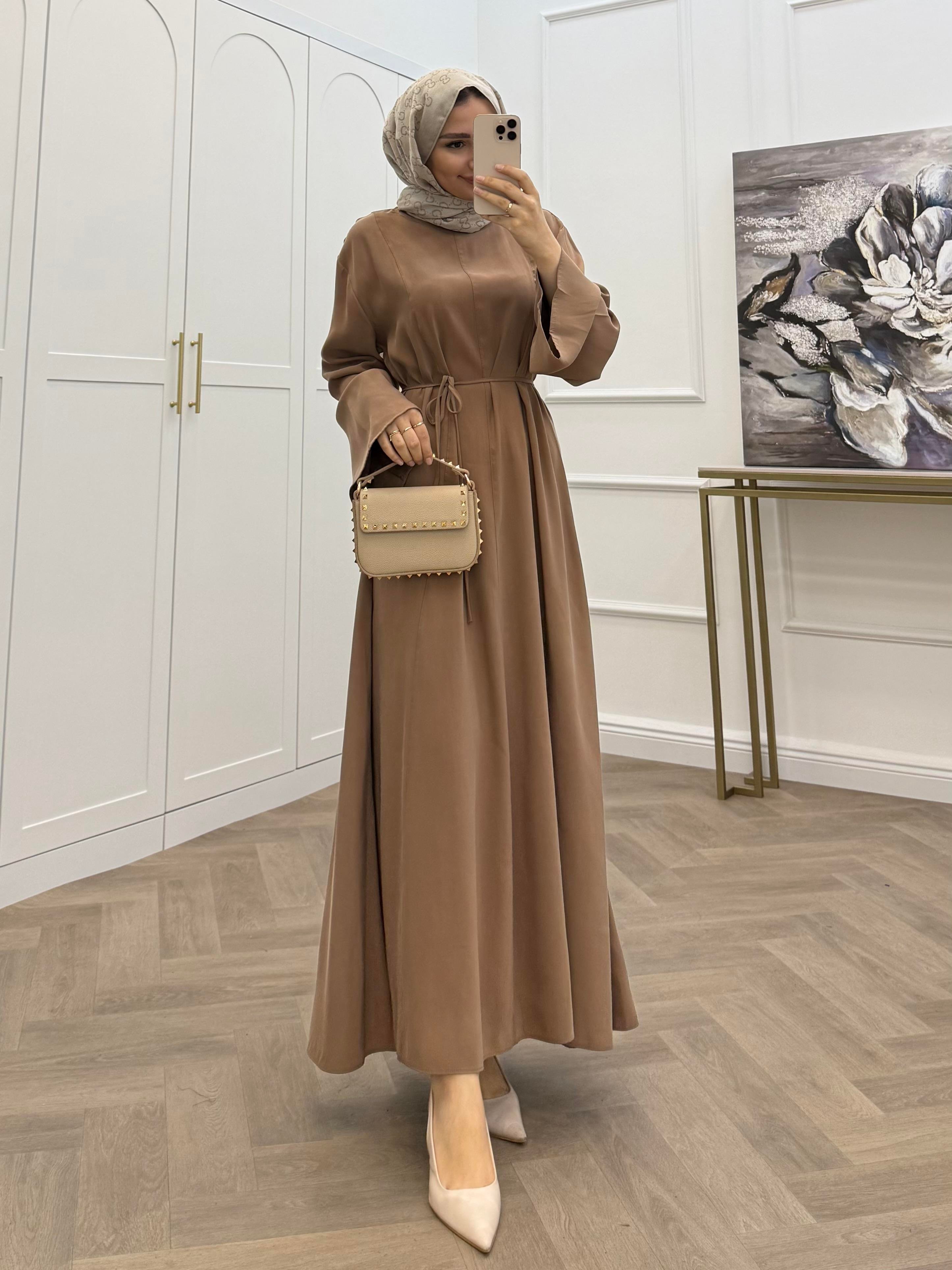 BASİC KUŞAKLI MODAL ELBİSE CAMEL