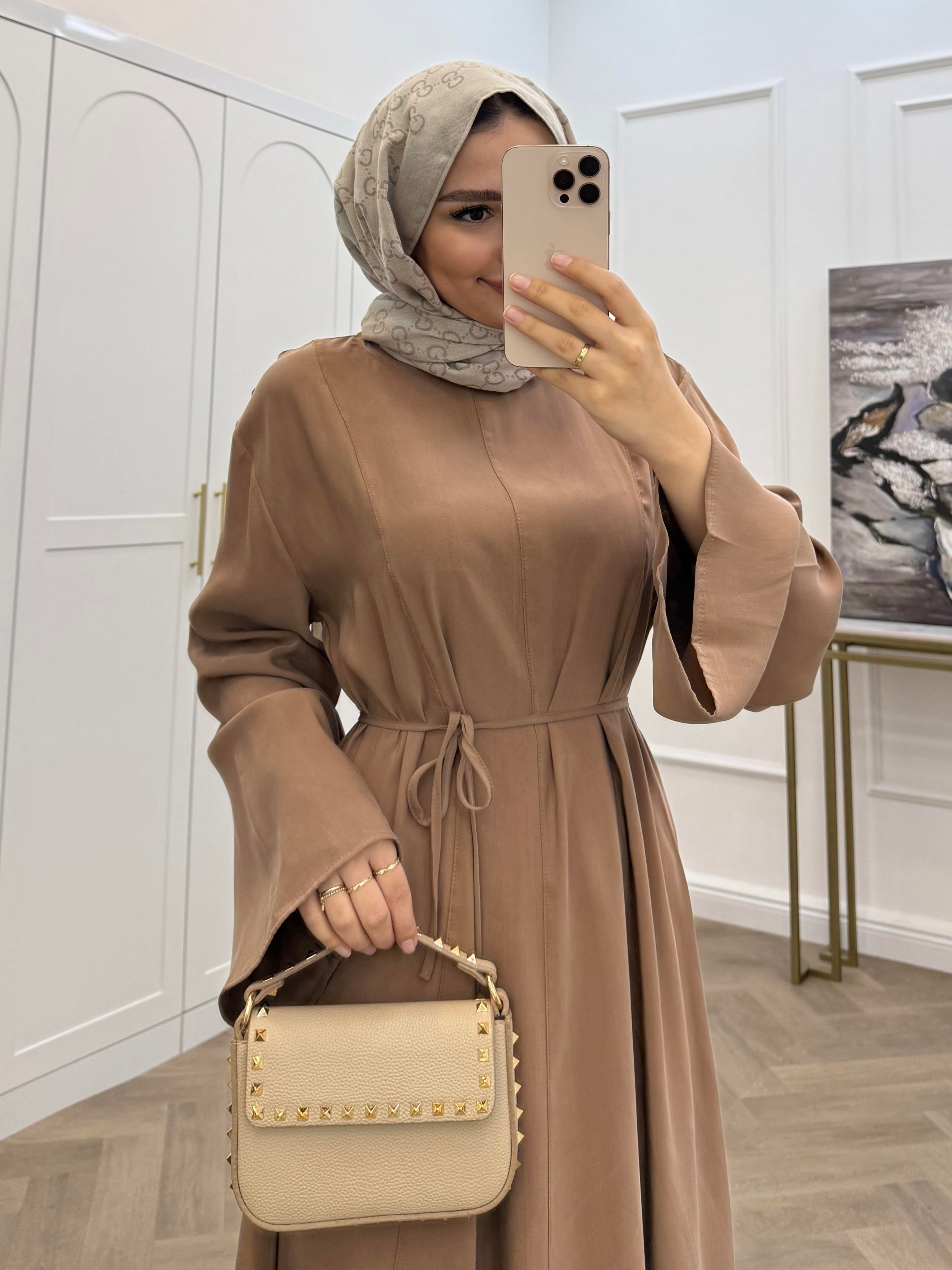 BASİC KUŞAKLI MODAL ELBİSE CAMEL