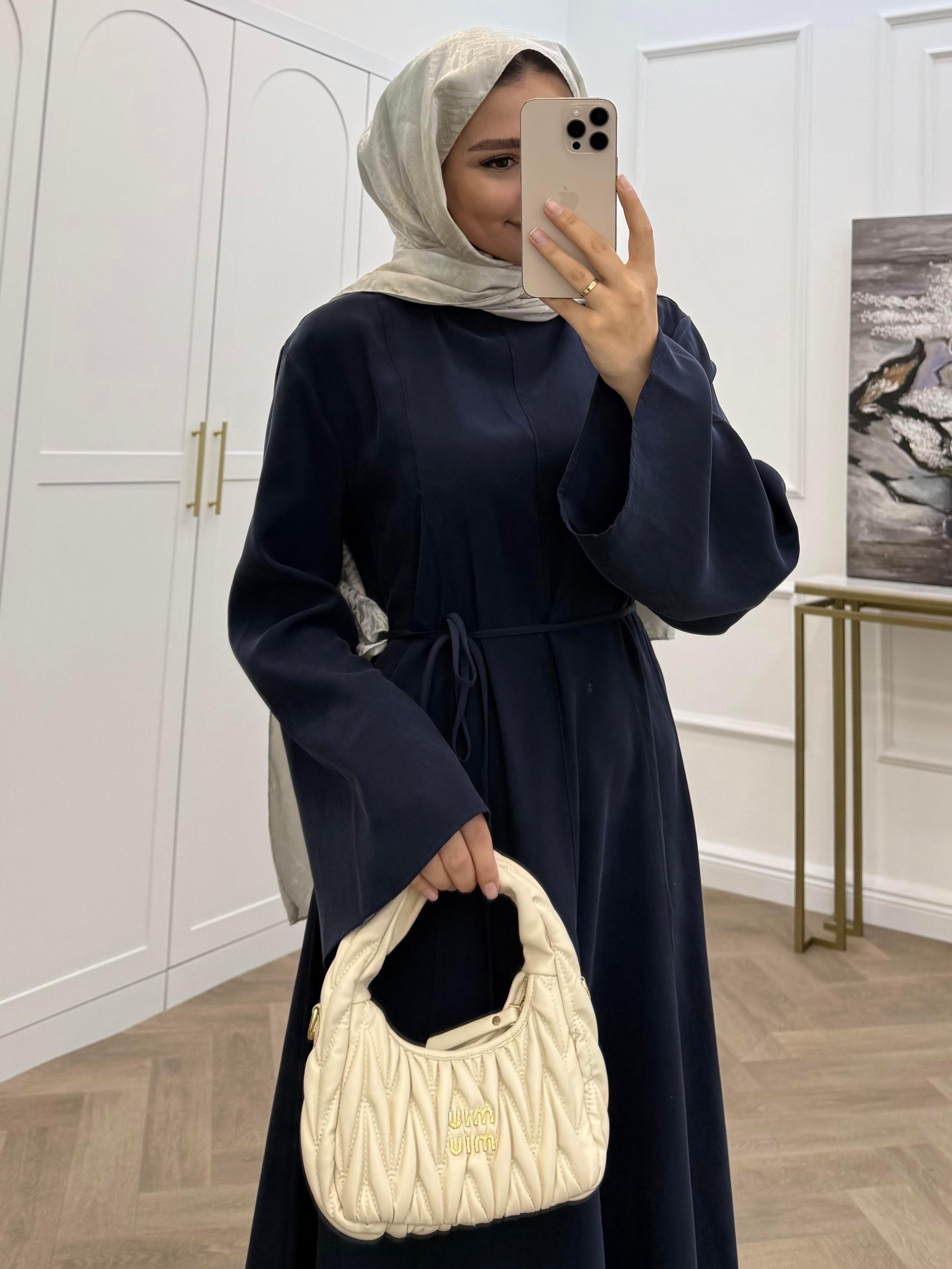 BASİC KUŞAKLI MODAL ELBİSE LACİVERT 